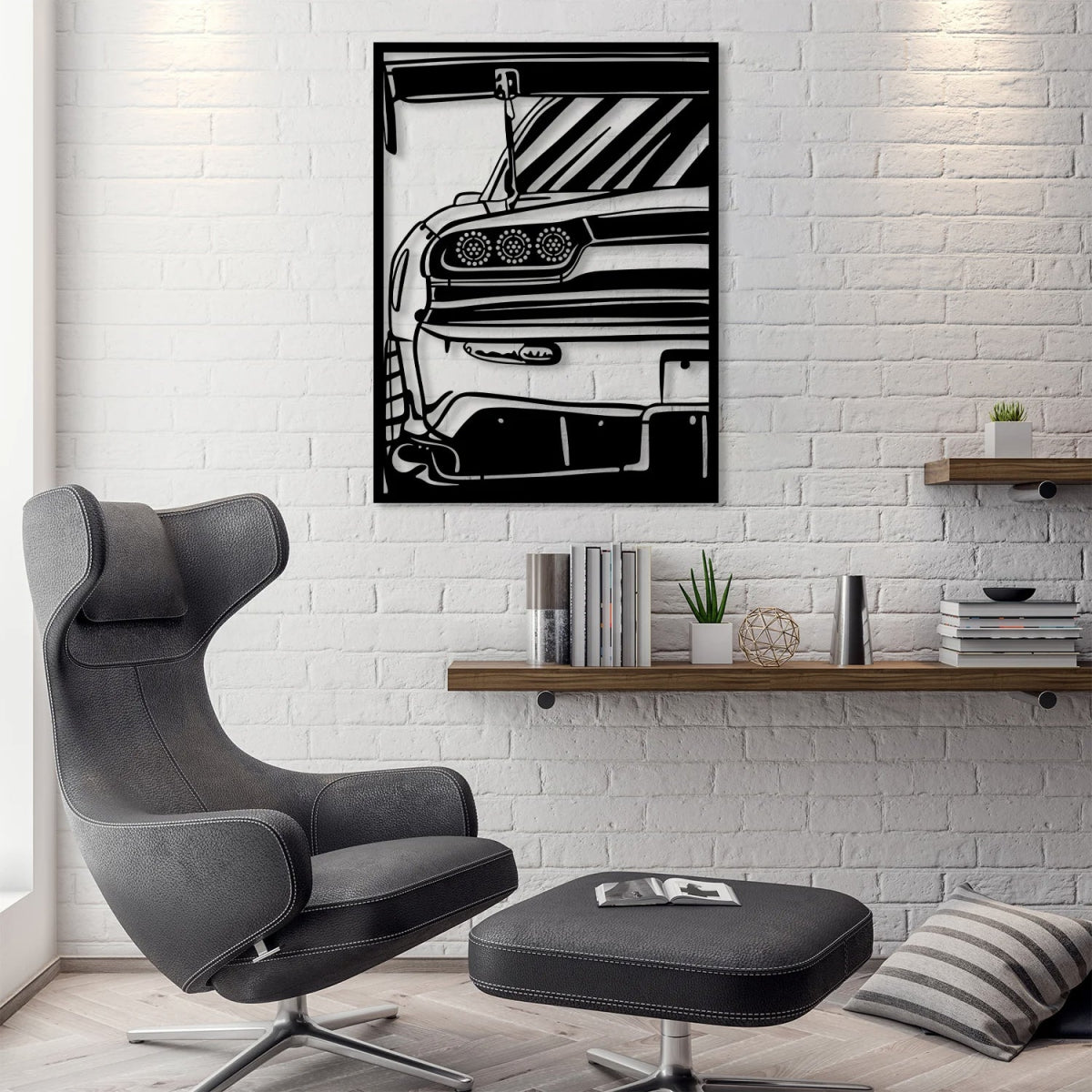 RX7 Car Silhouette Metal Wall Art (The Back View) - BrossHome Metal Wall Art