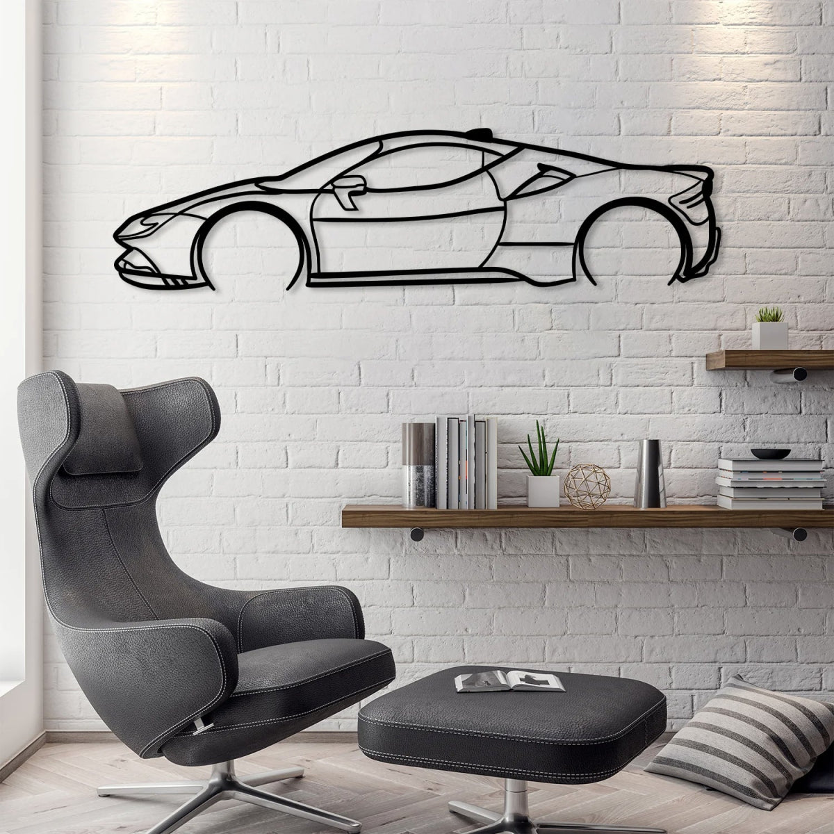 SF 90 Stradale Metal Car Silhouette Wall Art - BrossHome Metal Wall Art