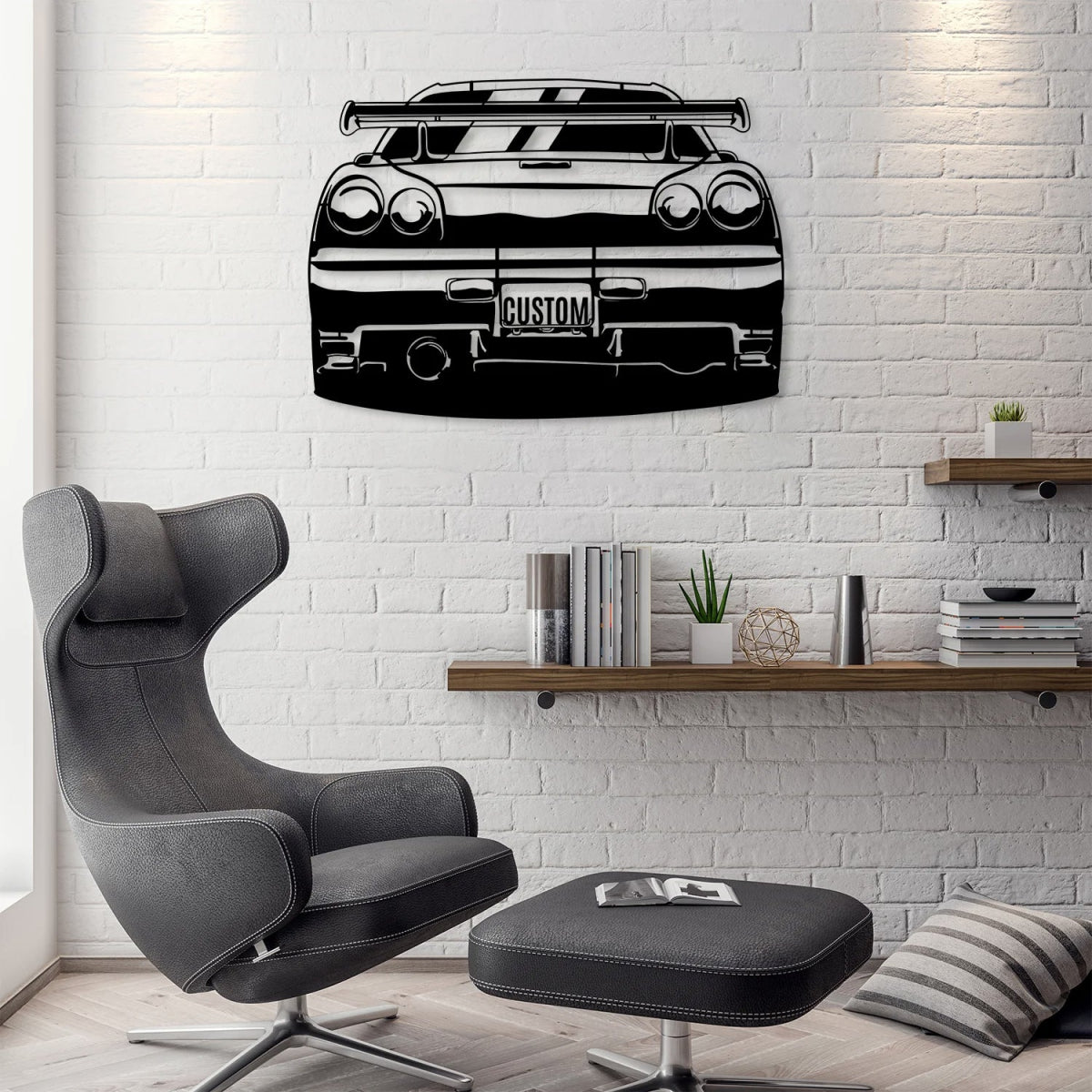 Skyline R34 Car Silhouette Metal Wall Art (Back View) - BrossHome Metal Wall Art