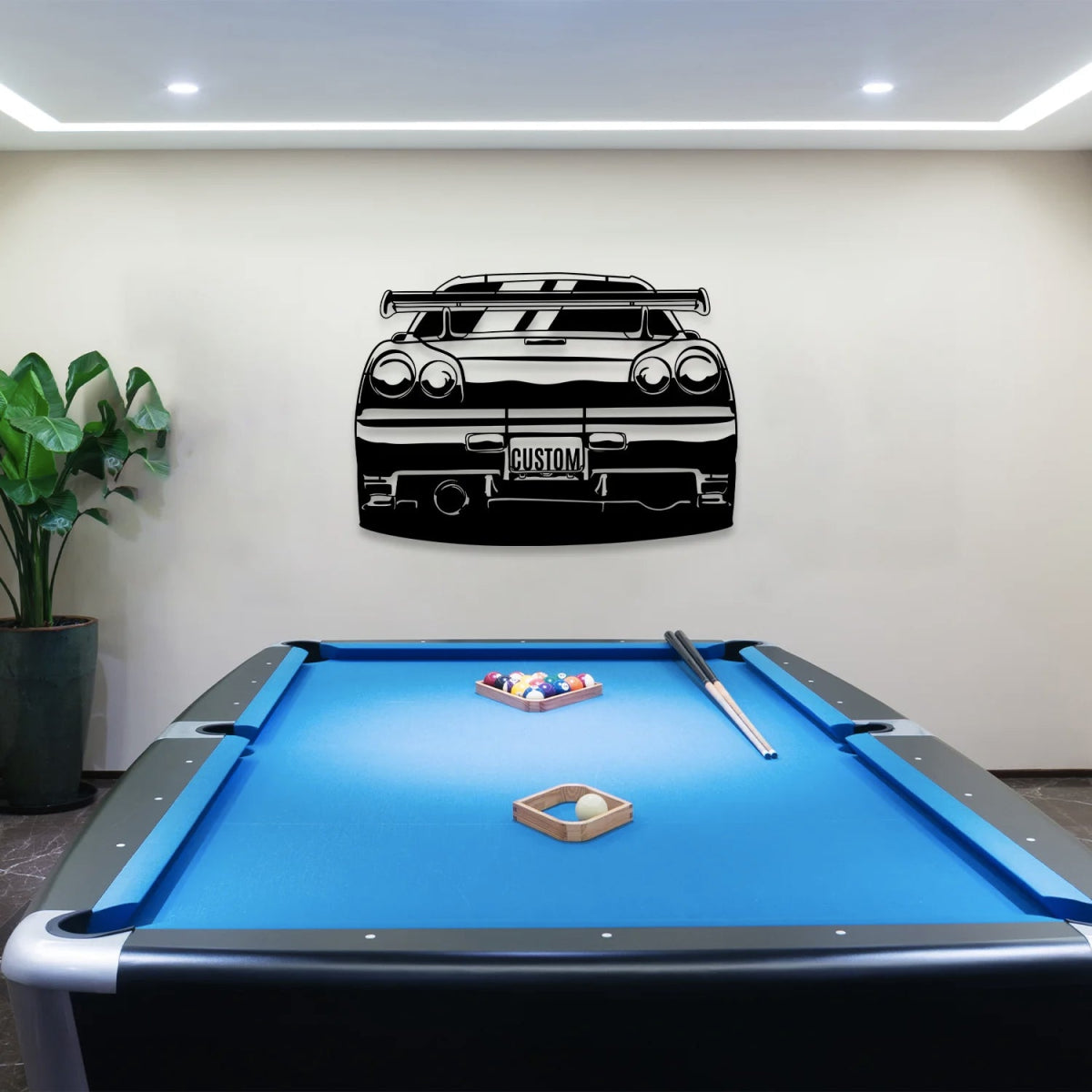 Skyline R34 Car Silhouette Metal Wall Art (Back View) - BrossHome Metal Wall Art