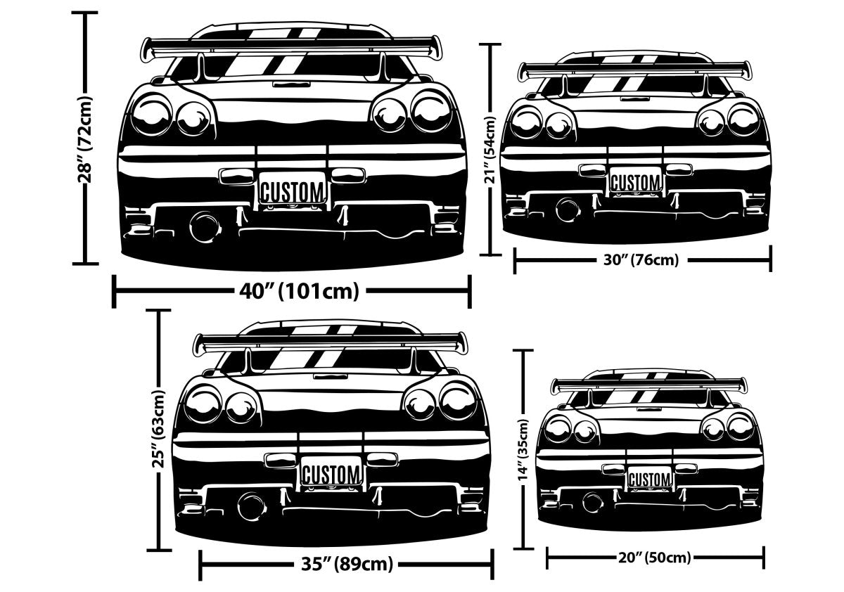 Skyline R34 Car Silhouette Metal Wall Art (Back View) - BrossHome Metal Wall Art