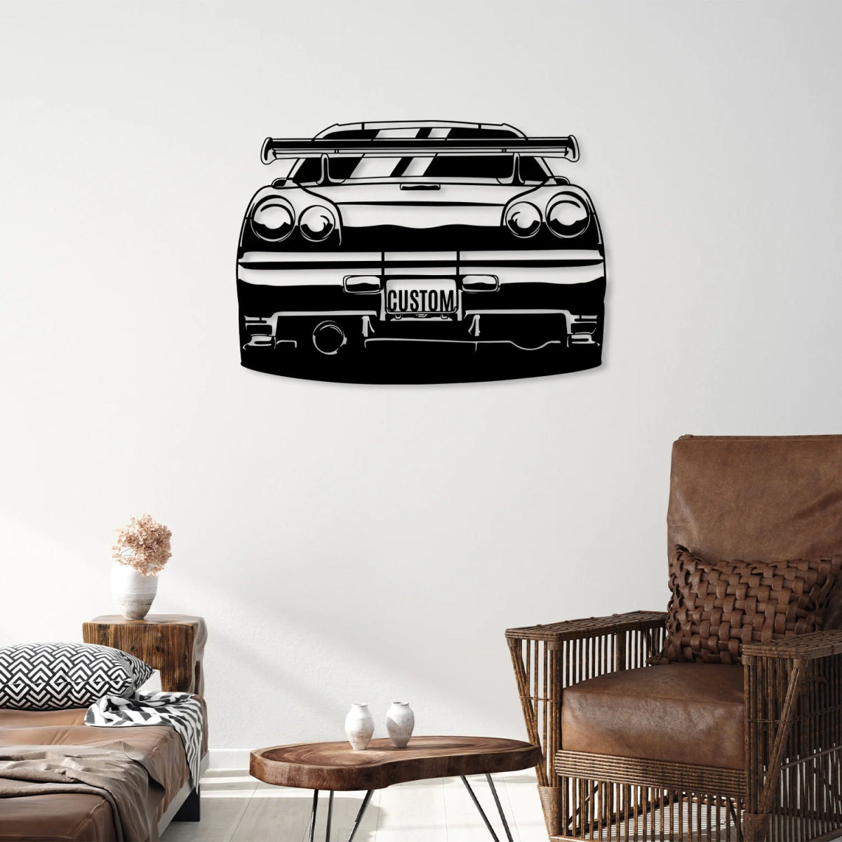 Skyline R34 Car Silhouette Metal Wall Art (Back View) - BrossHome Metal Wall Art