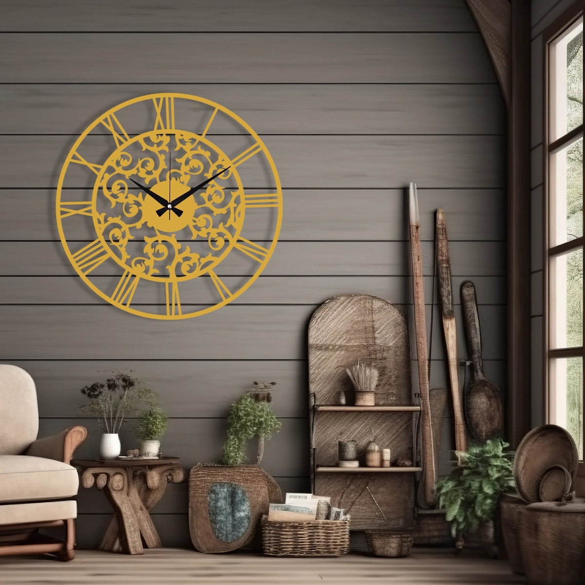 STYLISH EMBROIDERED METAL WALL CLOCK - BrossHome Metal Wall Art
