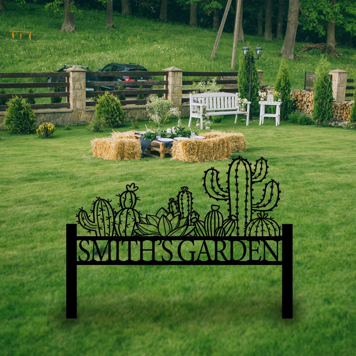 Stylish Personalized Cactus Metal Garden Sign - Custom Wall Art - BrossHome Metal Wall Art