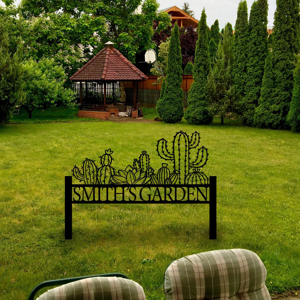 Stylish Personalized Cactus Metal Garden Sign - Custom Wall Art - BrossHome Metal Wall Art