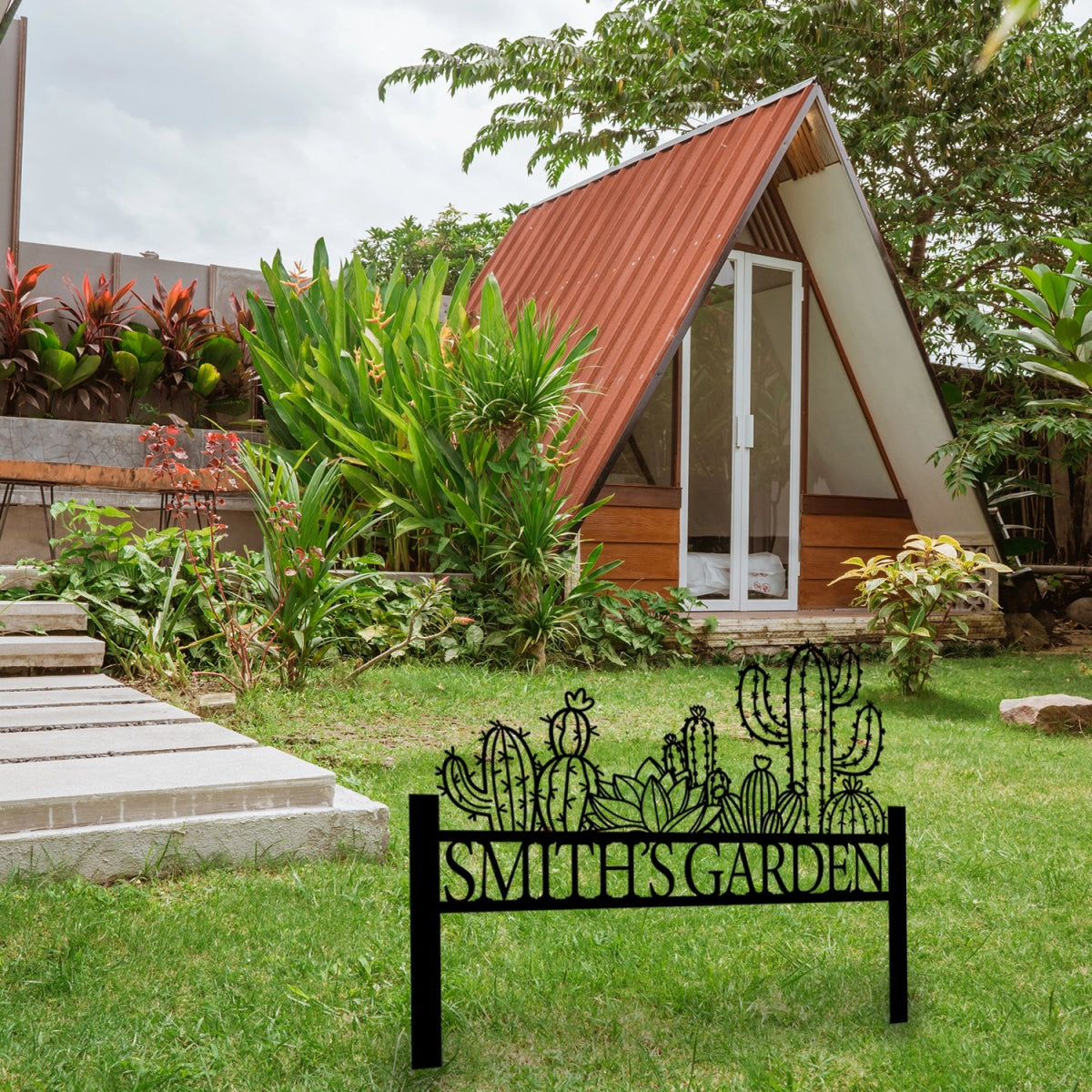 Stylish Personalized Cactus Metal Garden Sign - Custom Wall Art - BrossHome Metal Wall Art