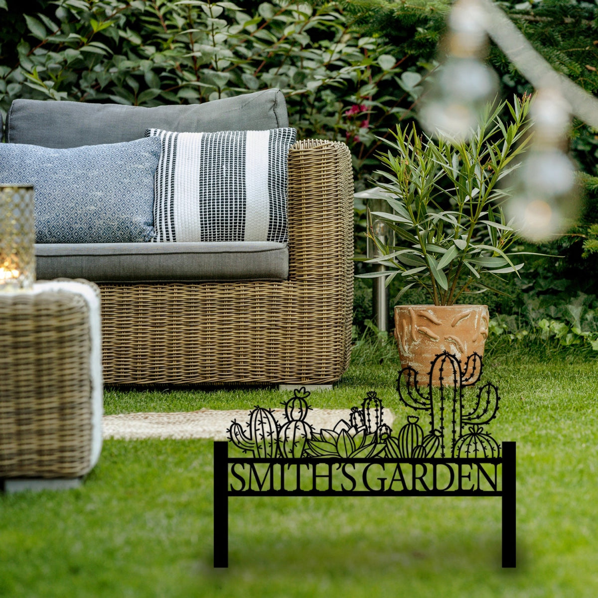 Stylish Personalized Cactus Metal Garden Sign - Custom Wall Art - BrossHome Metal Wall Art