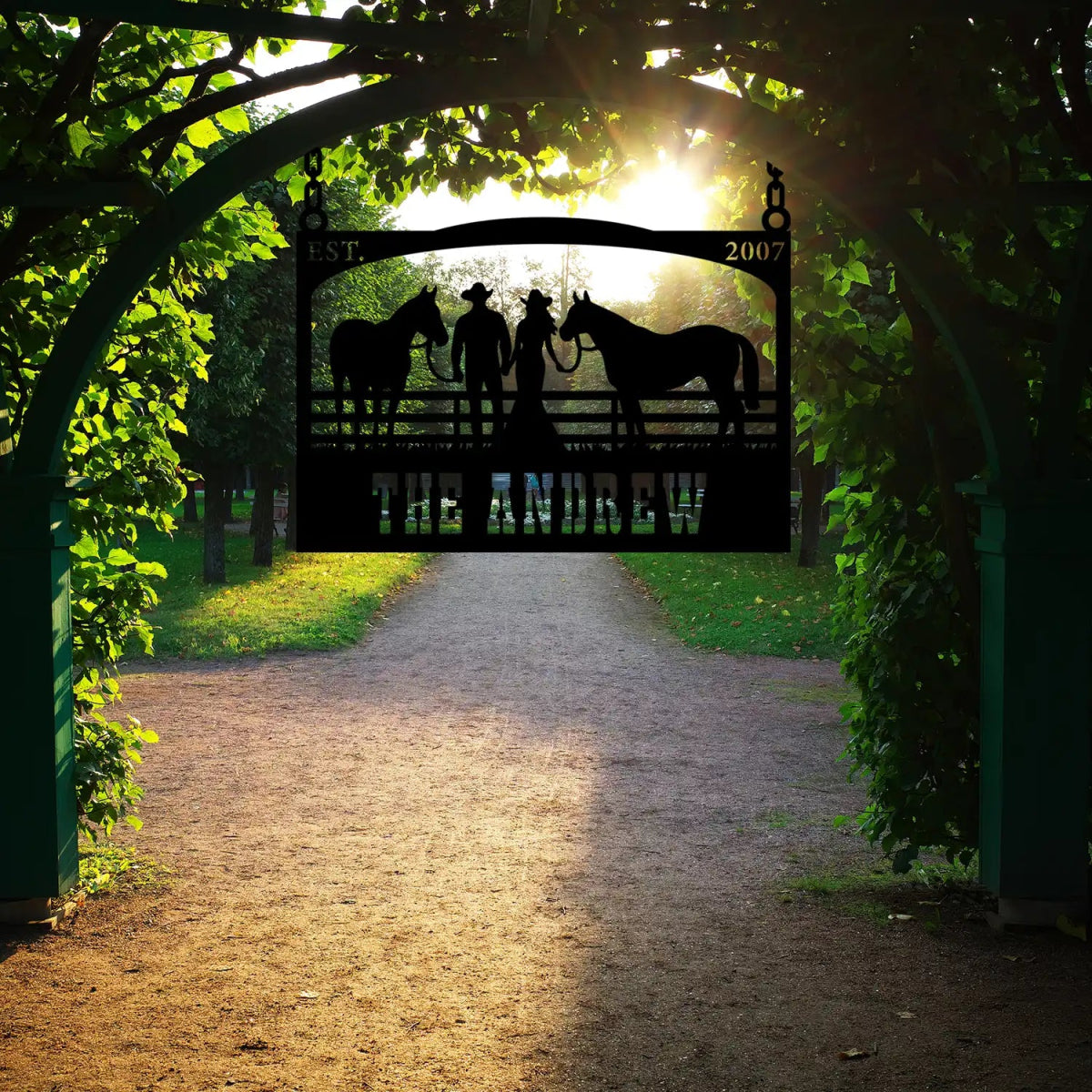 The Andrew Custom Metal Farm Sign - Cowboy and Horses Metal Farm Sign - BrossHome Metal Wall Art