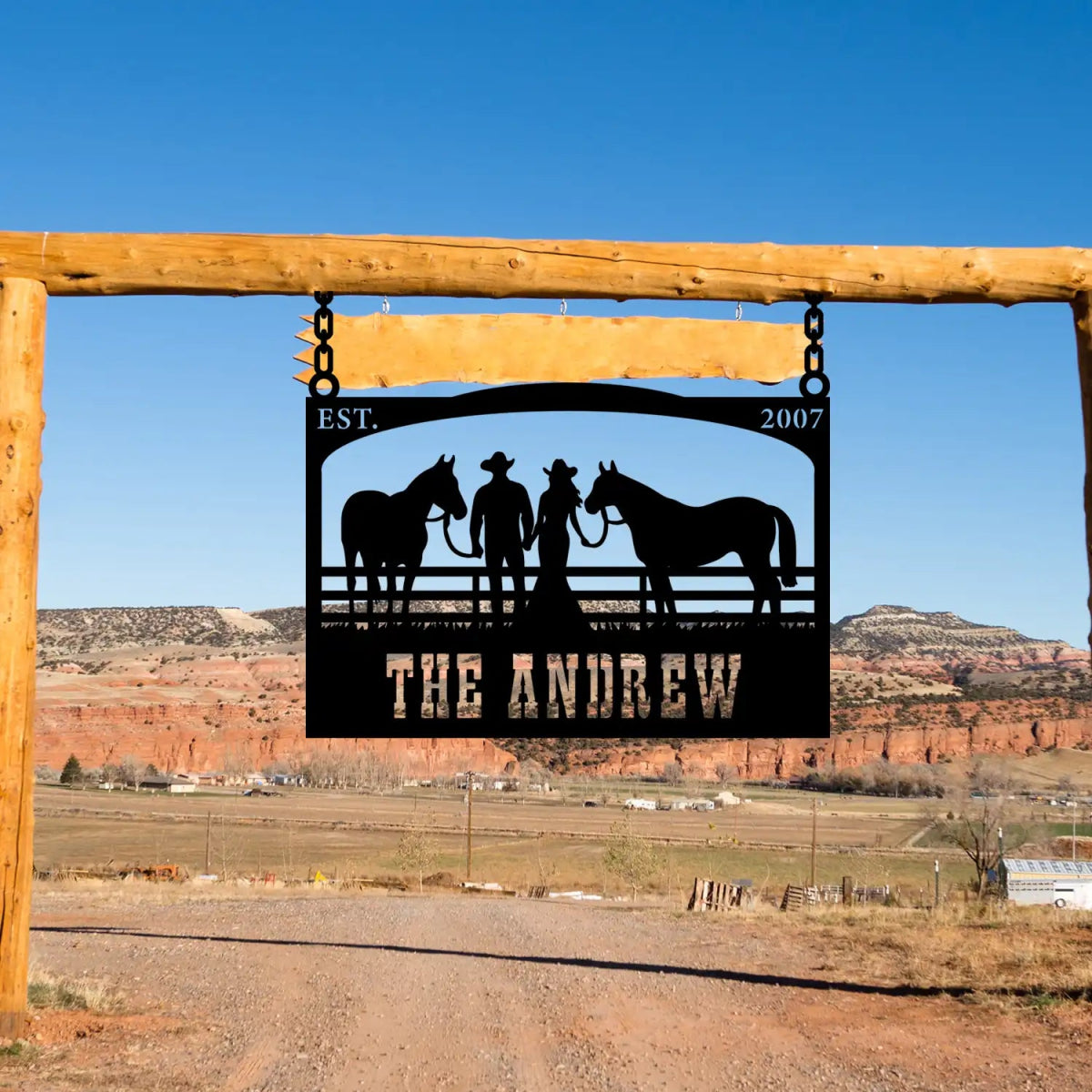 The Andrew Custom Metal Farm Sign - Cowboy and Horses Metal Farm Sign - BrossHome Metal Wall Art