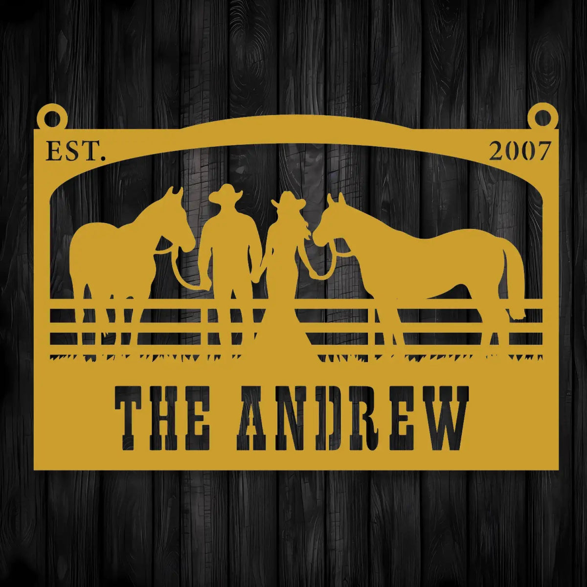 The Andrew Custom Metal Farm Sign - Cowboy and Horses Metal Farm Sign - BrossHome Metal Wall Art