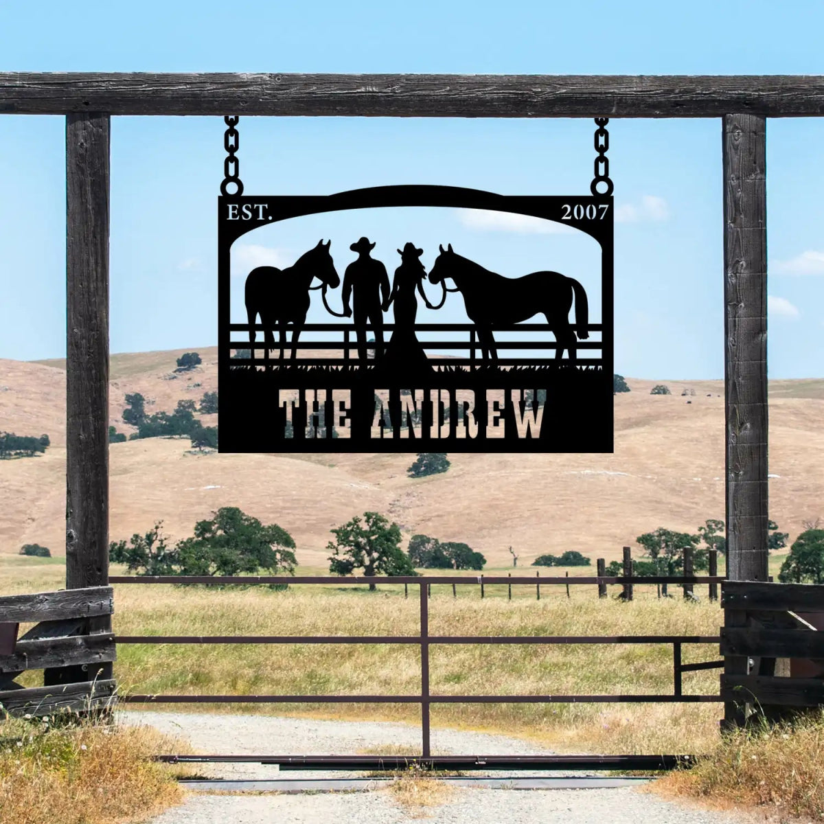 The Andrew Custom Metal Farm Sign - Cowboy and Horses Metal Farm Sign - BrossHome Metal Wall Art