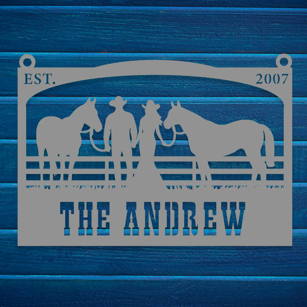 The Andrew Custom Metal Farm Sign - Cowboy and Horses Metal Farm Sign - BrossHome Metal Wall Art
