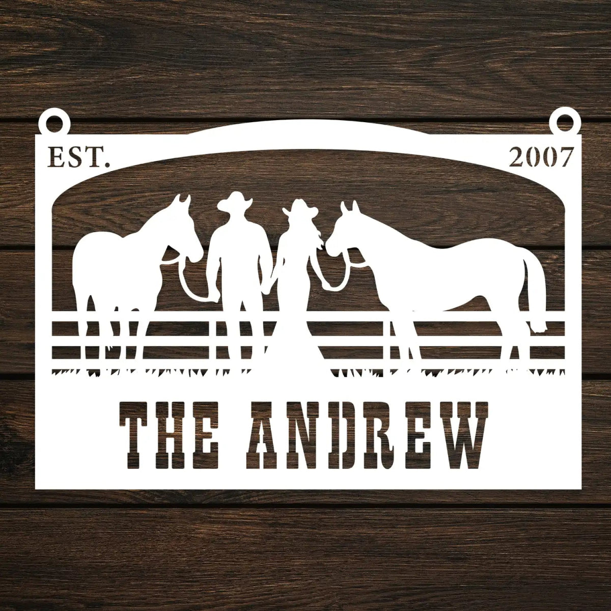 The Andrew Custom Metal Farm Sign - Cowboy and Horses Metal Farm Sign - BrossHome Metal Wall Art
