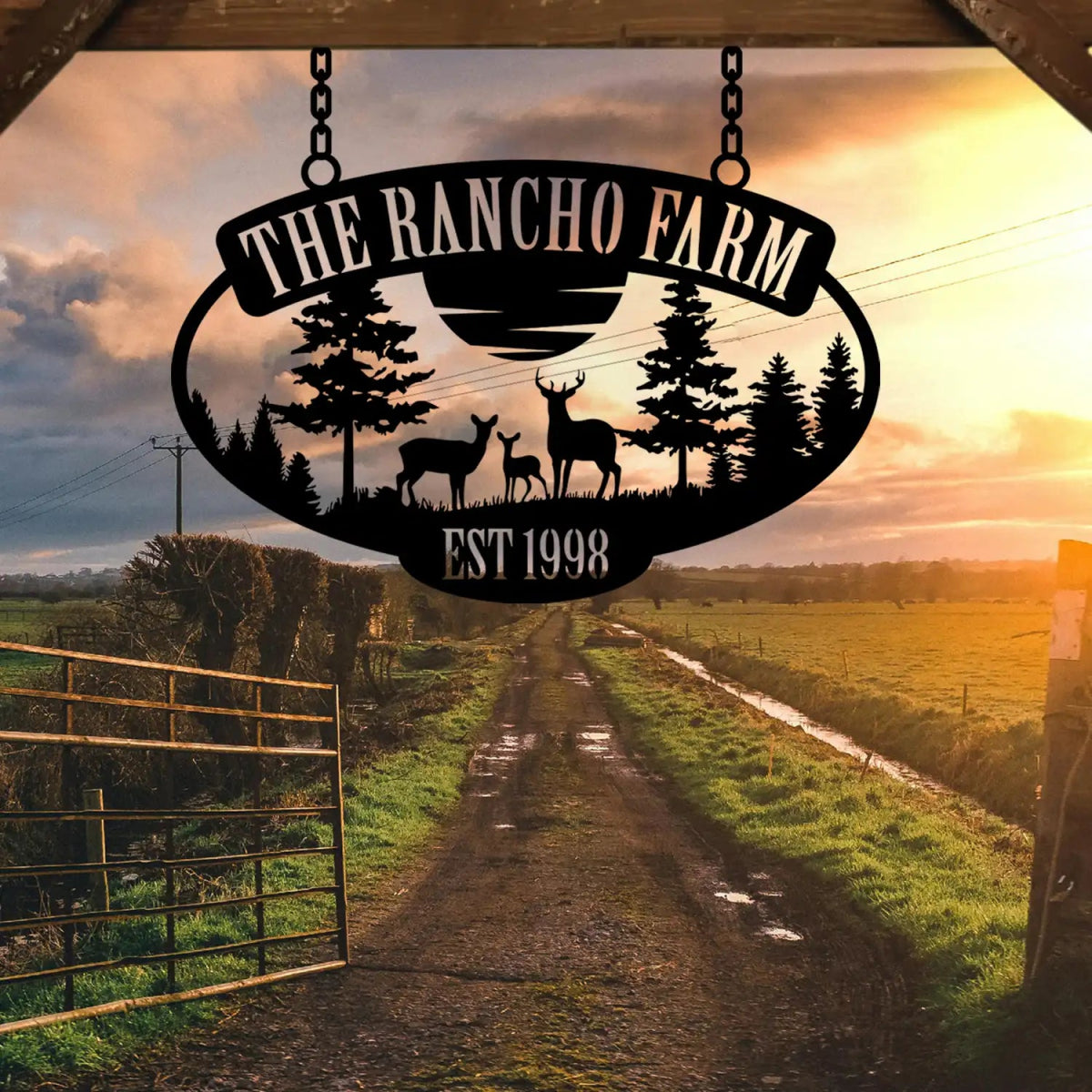The Rancho Farm Custom Metal Sign with Wildlife and Trees - BrossHome Metal Wall Art
