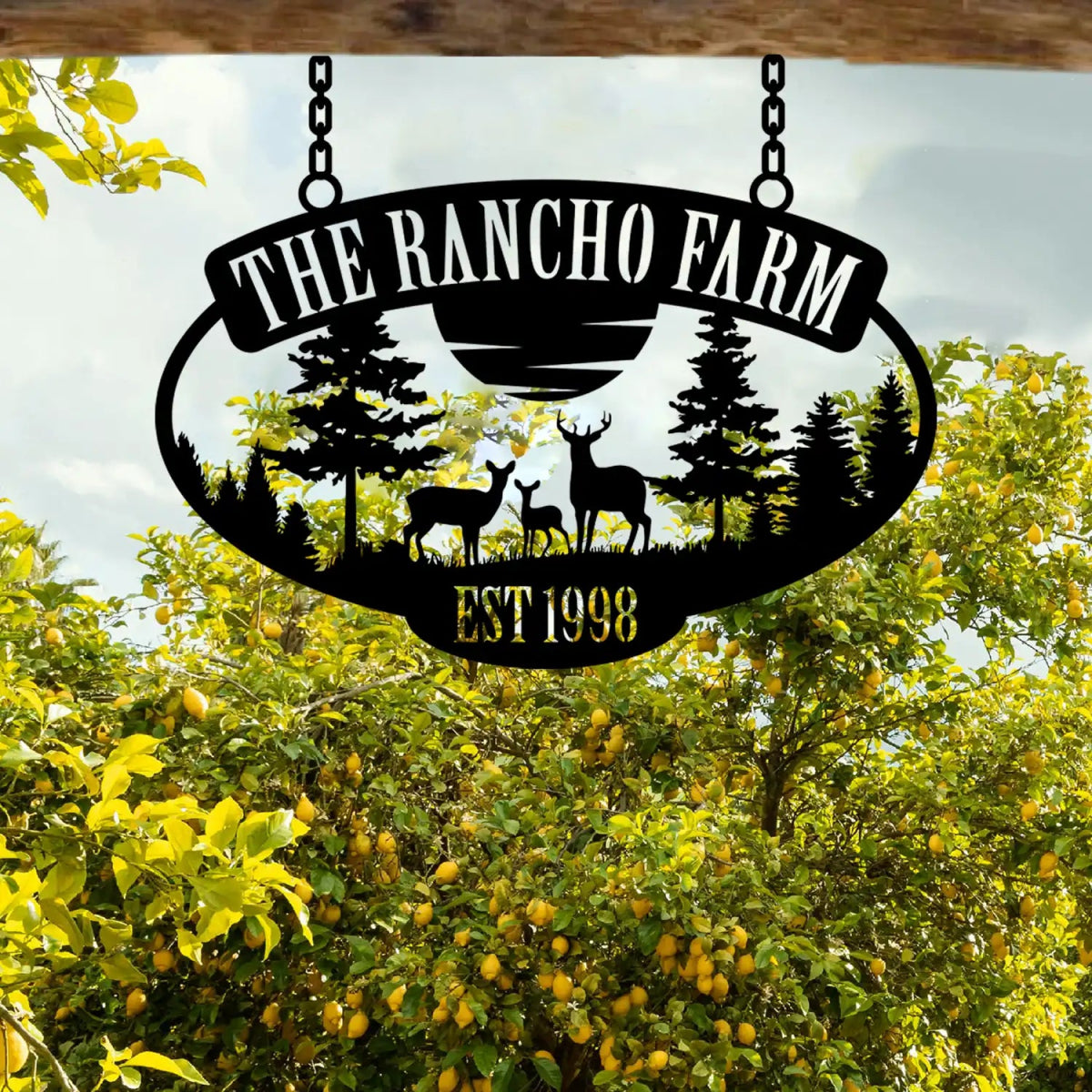 The Rancho Farm Custom Metal Sign with Wildlife and Trees - BrossHome Metal Wall Art