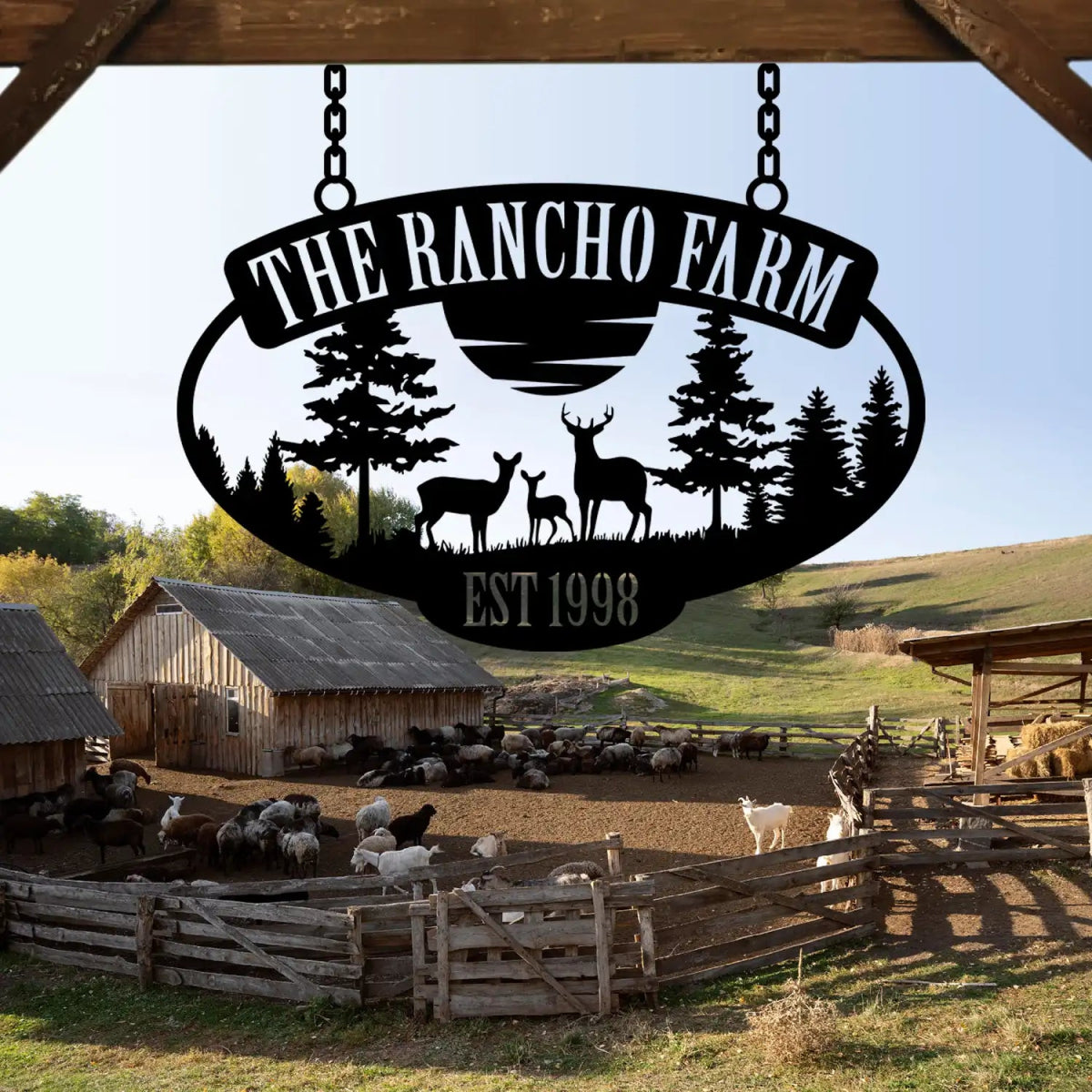 The Rancho Farm Custom Metal Sign with Wildlife and Trees - BrossHome Metal Wall Art