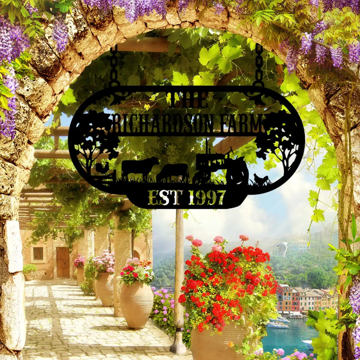 The Richardson Farm Custom Metal Sign - EST 1997 with Farm Animals - BrossHome Metal Wall Art