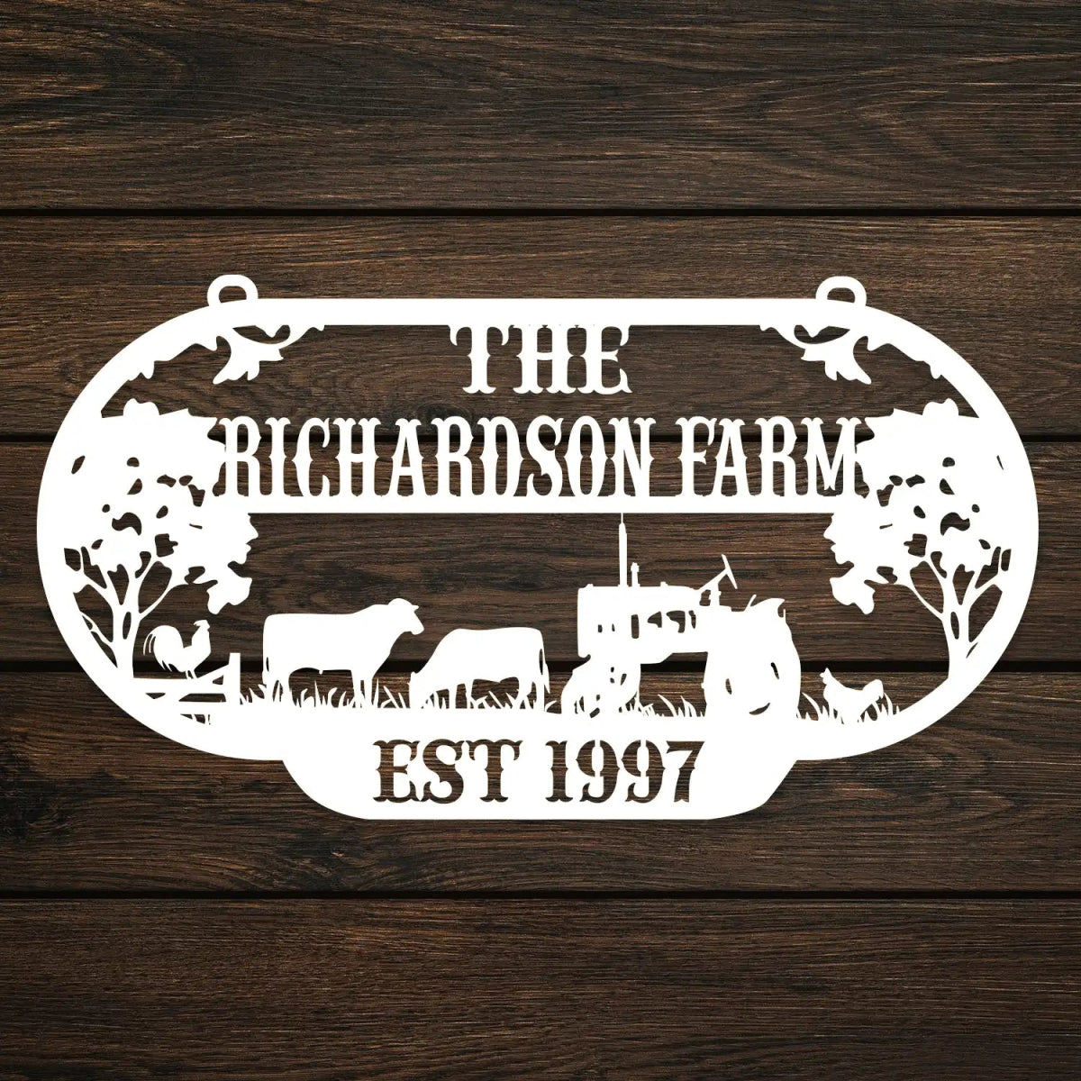 The Richardson Farm Custom Metal Sign - EST 1997 with Farm Animals - BrossHome Metal Wall Art