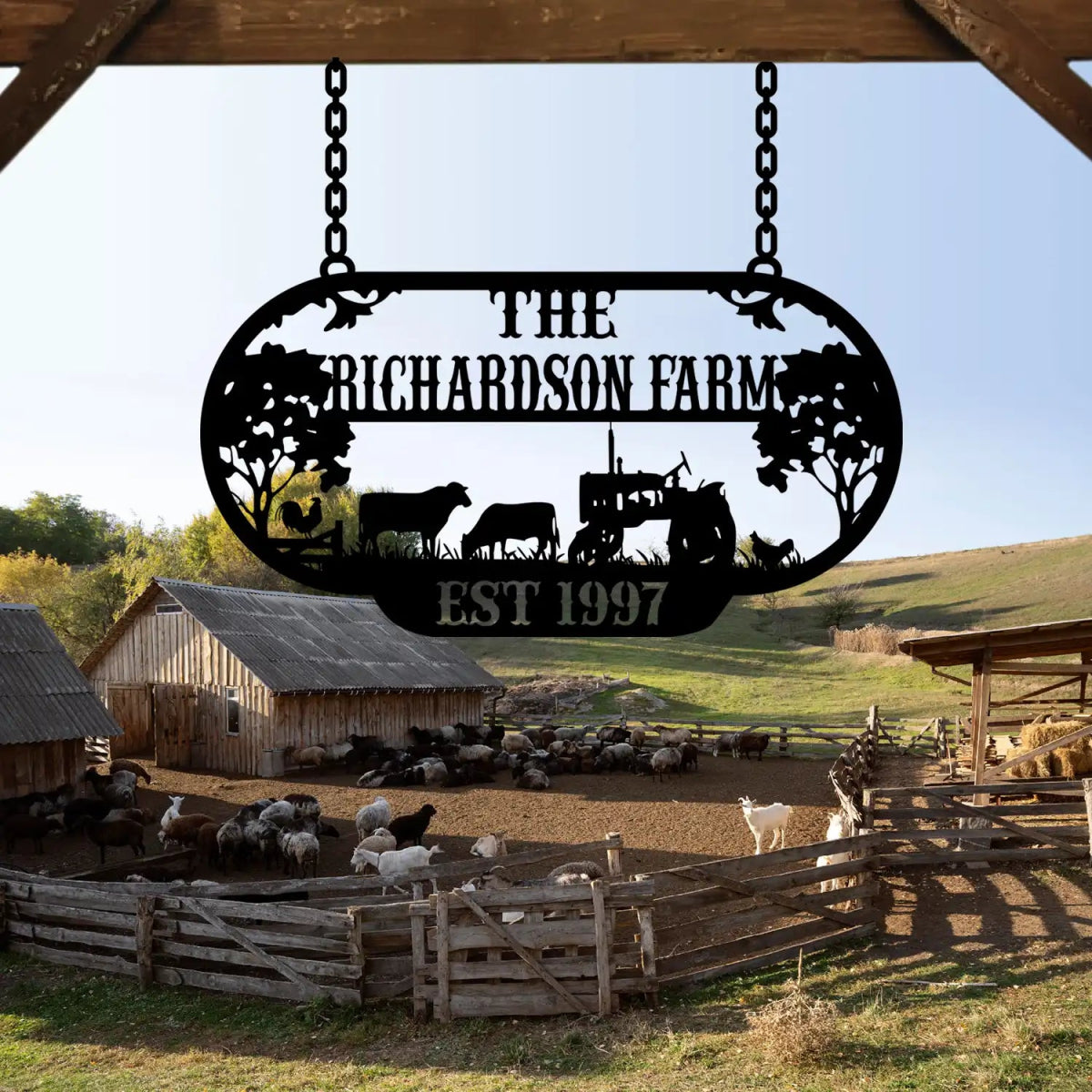 The Richardson Farm Custom Metal Sign - EST 1997 with Farm Animals - BrossHome Metal Wall Art