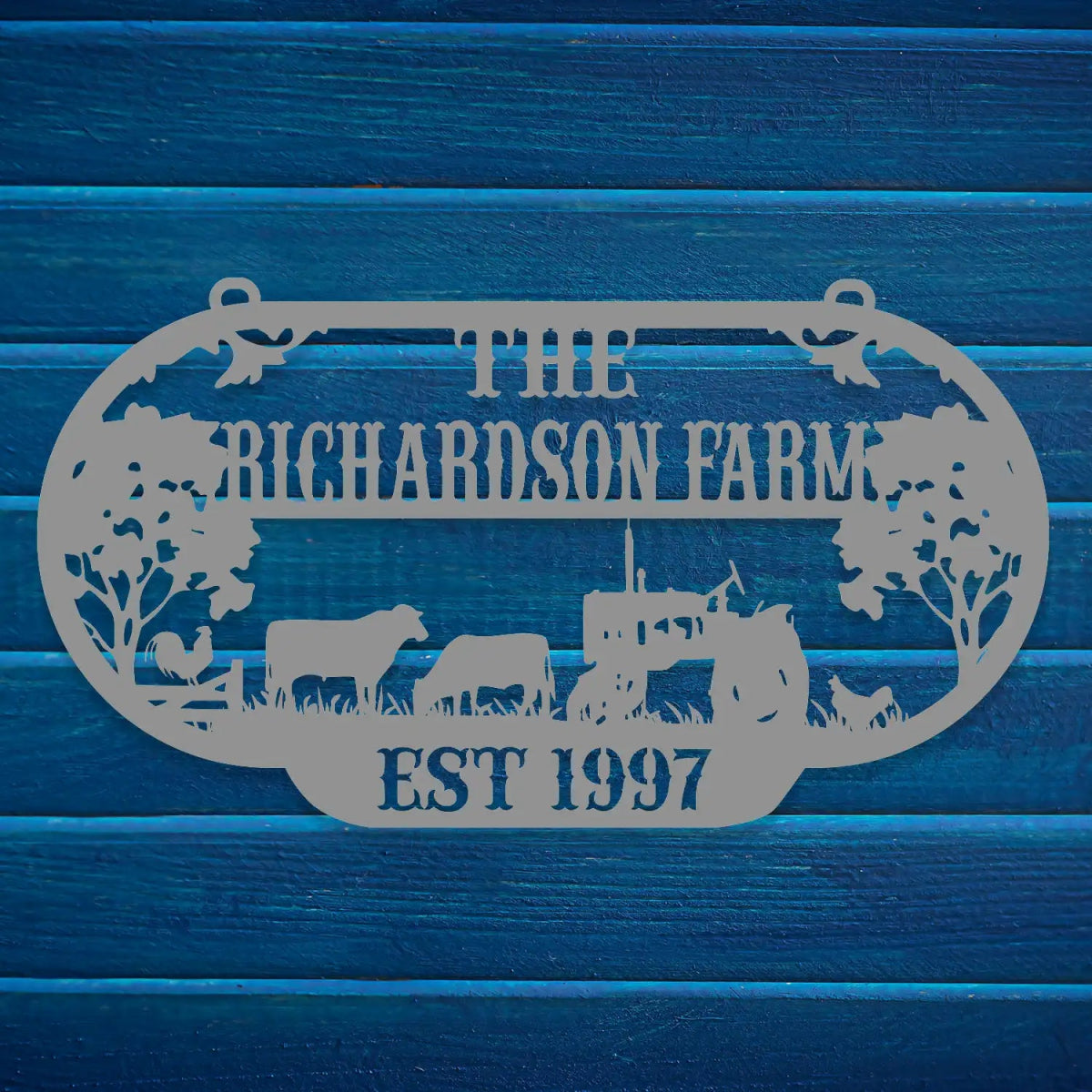 The Richardson Farm Custom Metal Sign - EST 1997 with Farm Animals - BrossHome Metal Wall Art