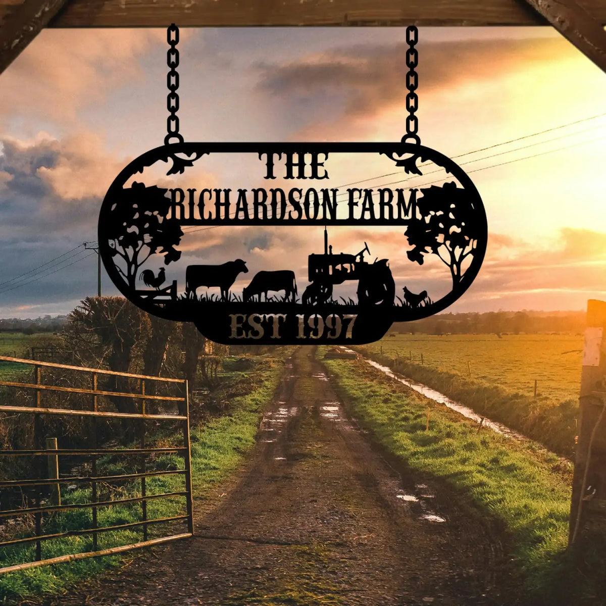 The Richardson Farm Custom Metal Sign - EST 1997 with Farm Animals - BrossHome Metal Wall Art