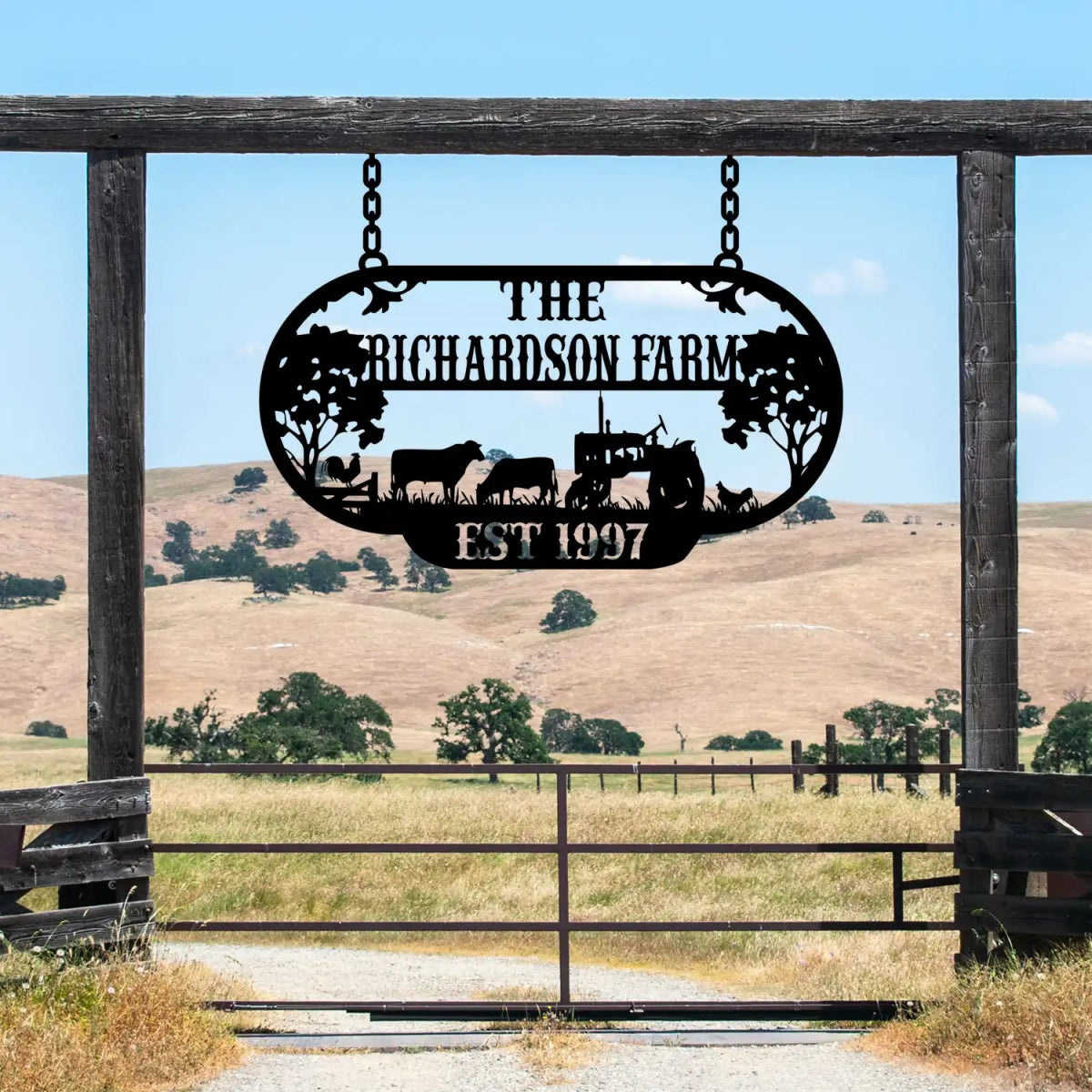 The Richardson Farm Custom Metal Sign - EST 1997 with Farm Animals - BrossHome Metal Wall Art