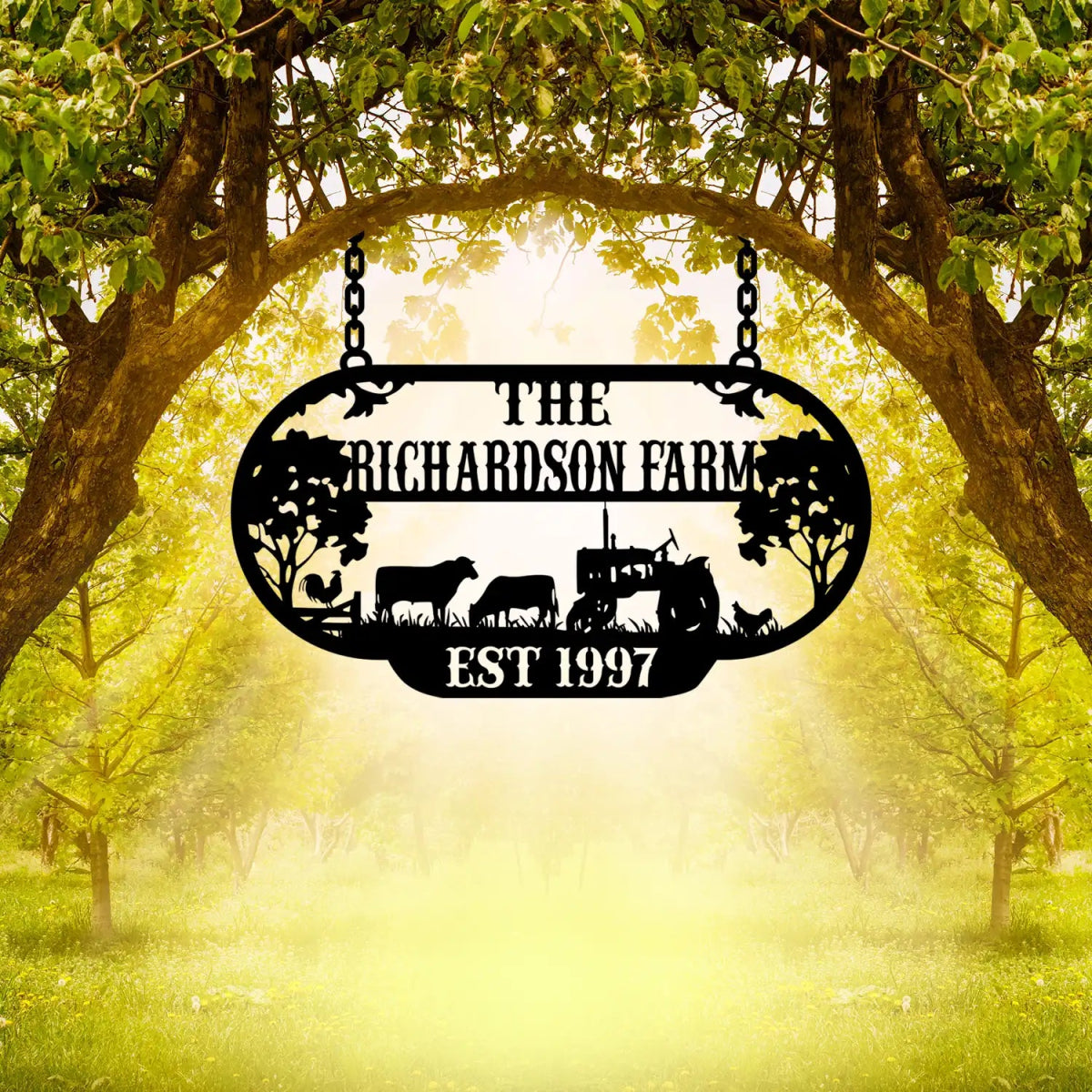 The Richardson Farm Custom Metal Sign - EST 1997 with Farm Animals - BrossHome Metal Wall Art
