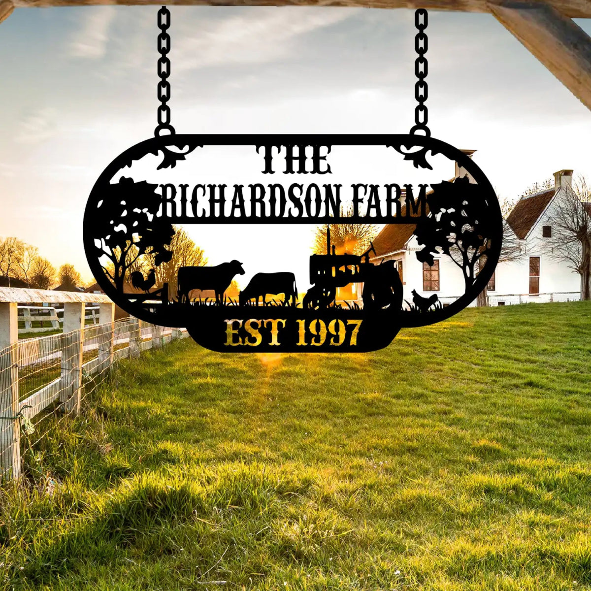 The Richardson Farm Custom Metal Sign - EST 1997 with Farm Animals - BrossHome Metal Wall Art