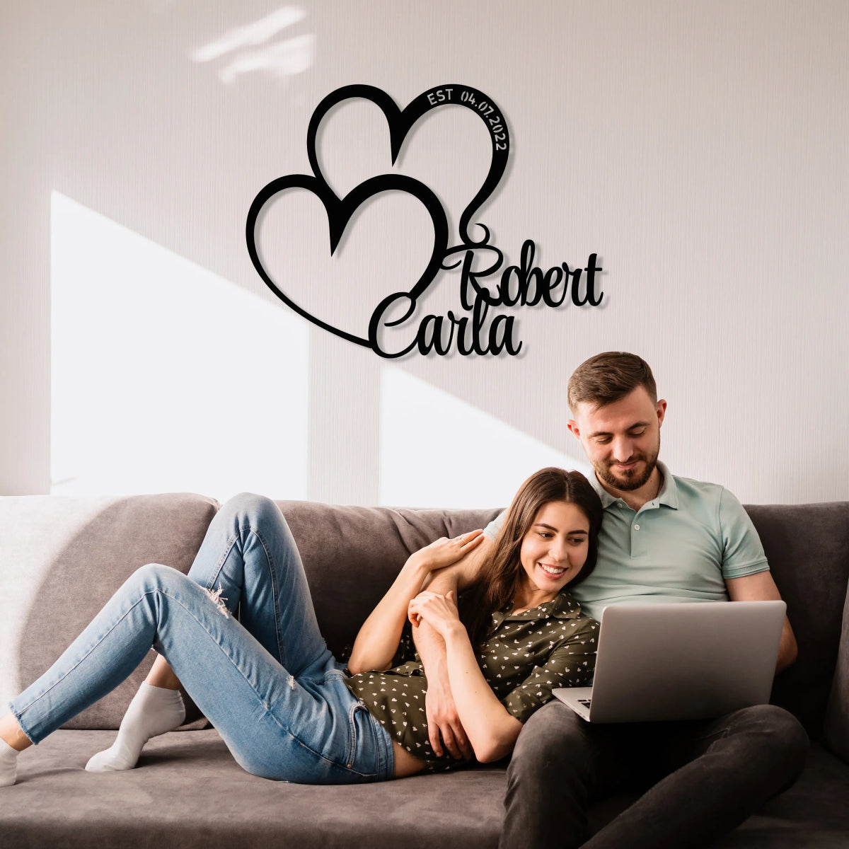 Valentine’s Special Personalized Double Heart Metal Wall Art - BrossHome Metal Wall Art