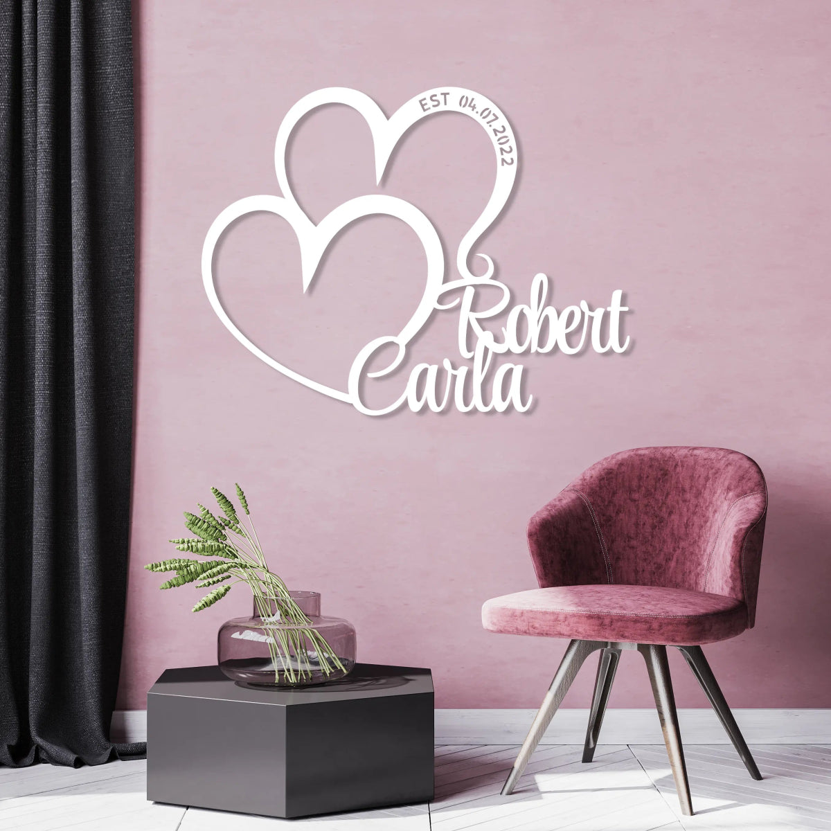 Valentine’s Special Personalized Double Heart Metal Wall Art - BrossHome Metal Wall Art