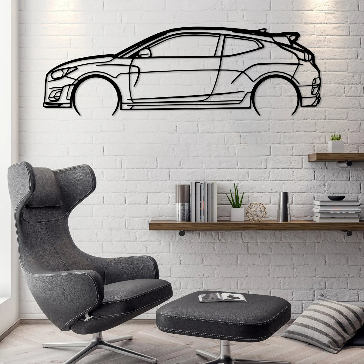 Veloster N Car Silhouette Wall Art - BrossHome Metal Wall Art
