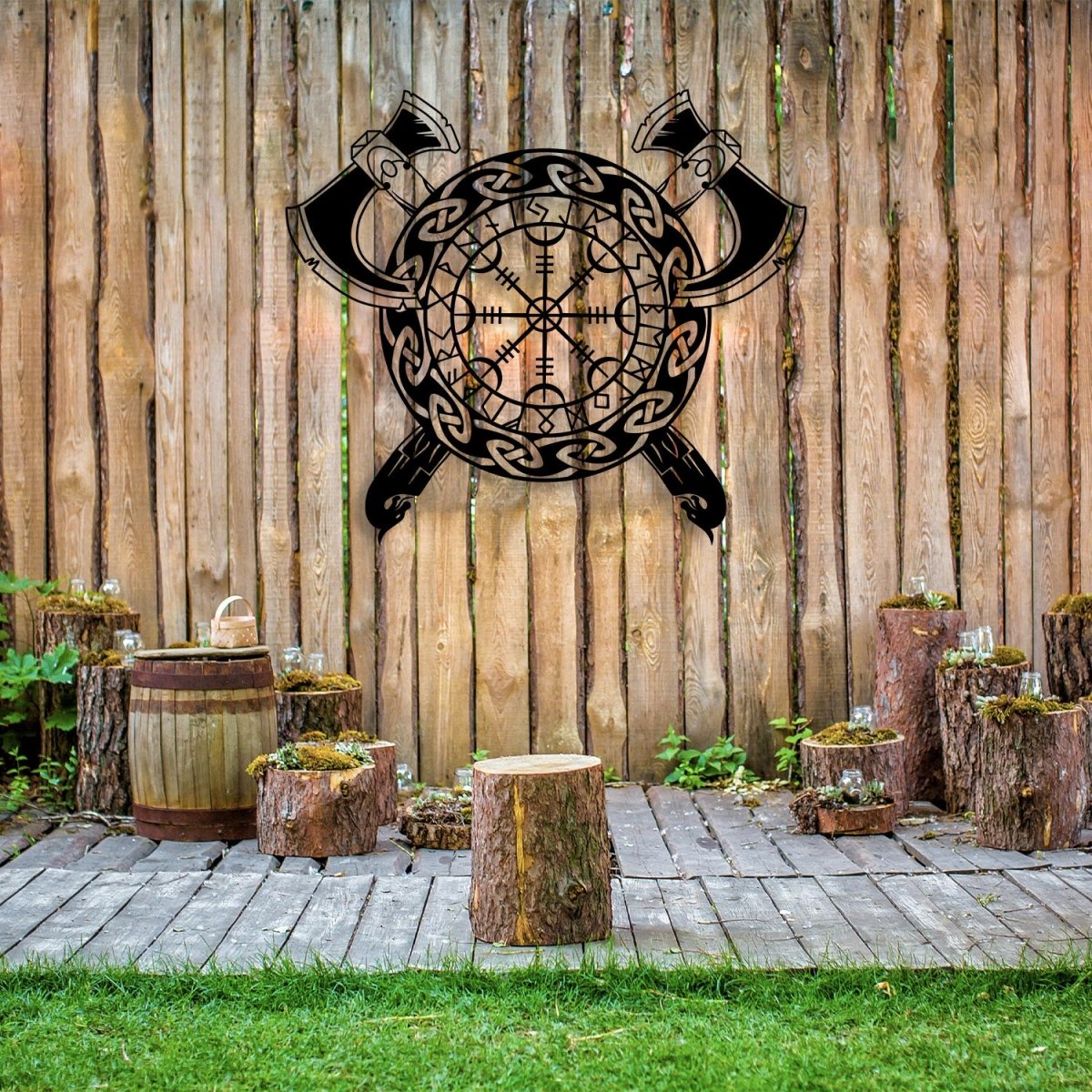 Viking Schield With Axe Metal Wall Art - BrossHome Metal Wall Art