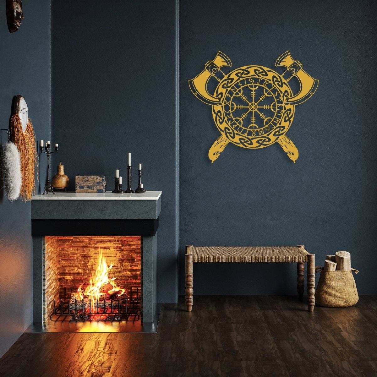 Viking Schield With Axe Metal Wall Art - BrossHome Metal Wall Art