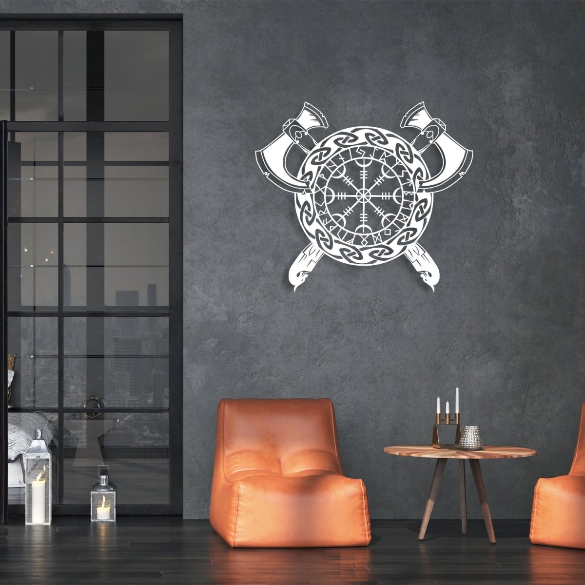 Viking Schield With Axe Metal Wall Art - BrossHome Metal Wall Art