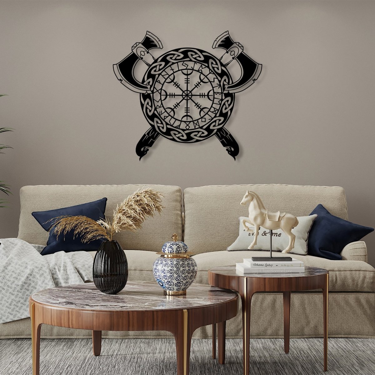 Viking Schield With Axe Metal Wall Art - BrossHome Metal Wall Art