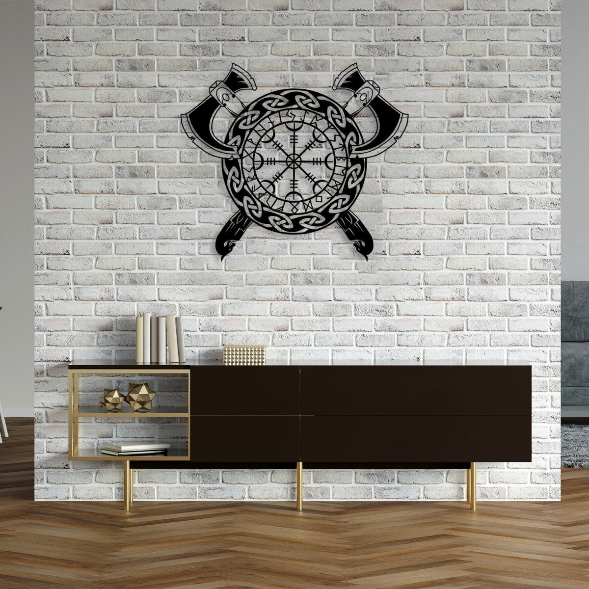 Viking Schield With Axe Metal Wall Art - BrossHome Metal Wall Art