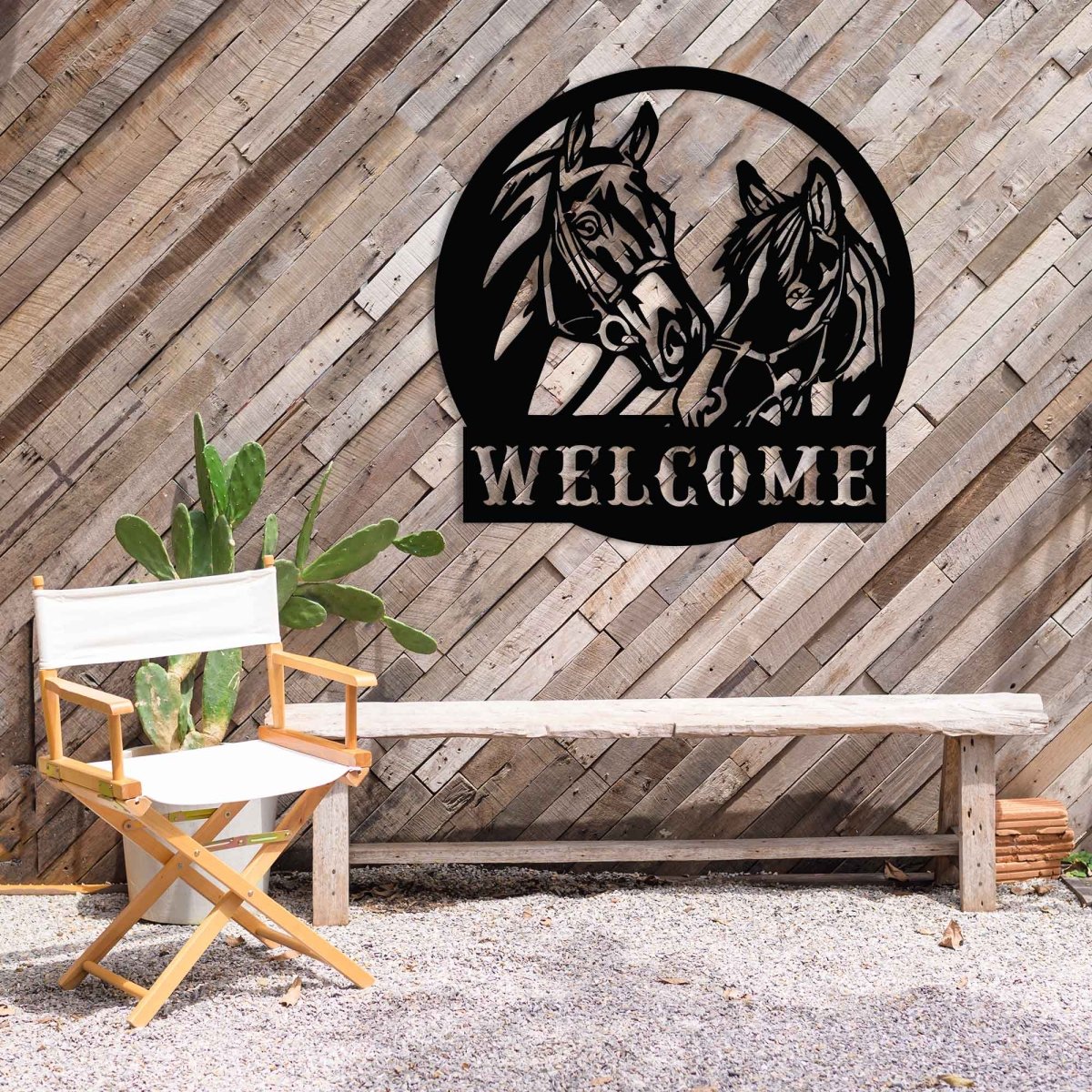 Welcome Horse Metal Garden Sign - BrossHome Metal Wall Art