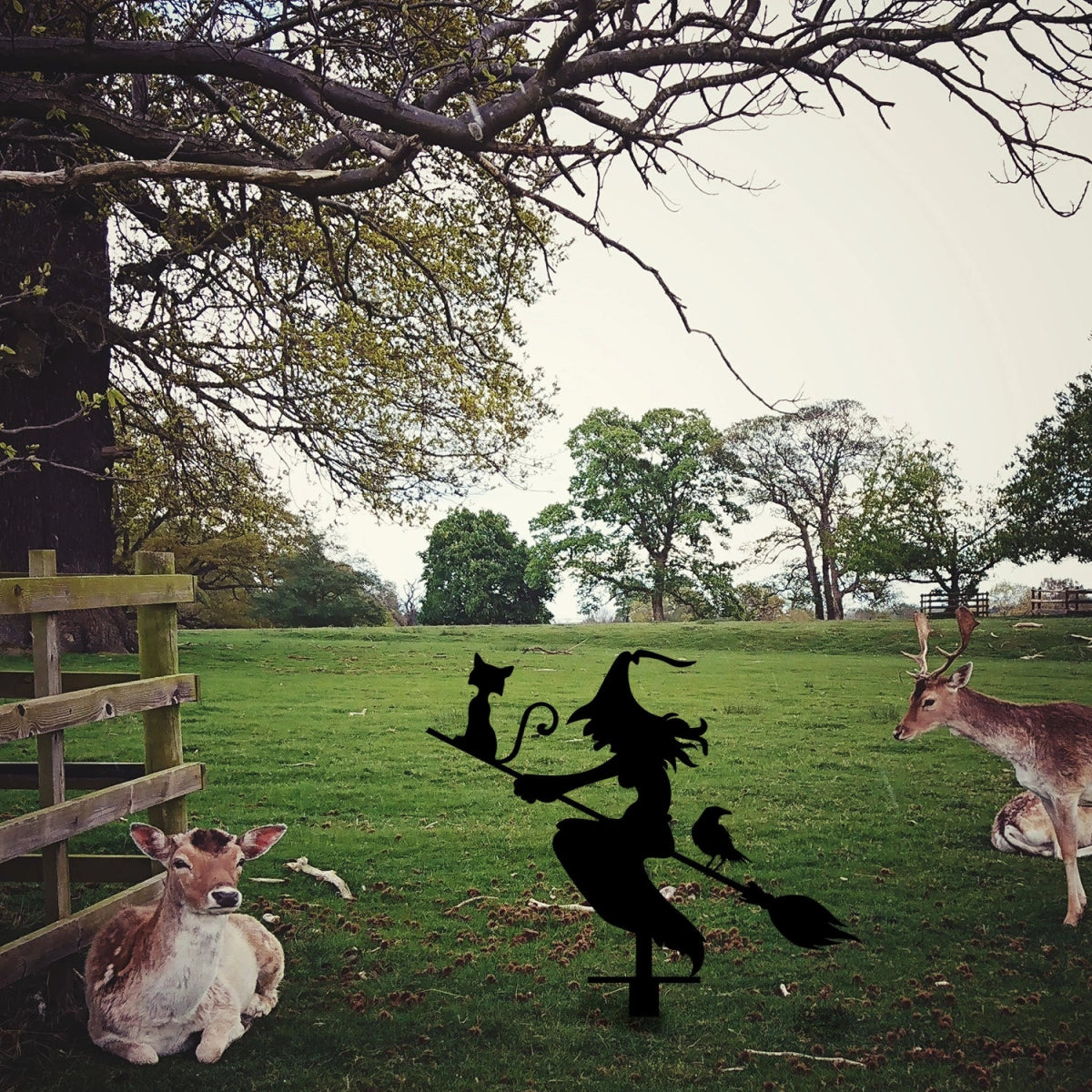 Witch with Broomstick Metal Garden Sign - BrossHome Metal Wall Art