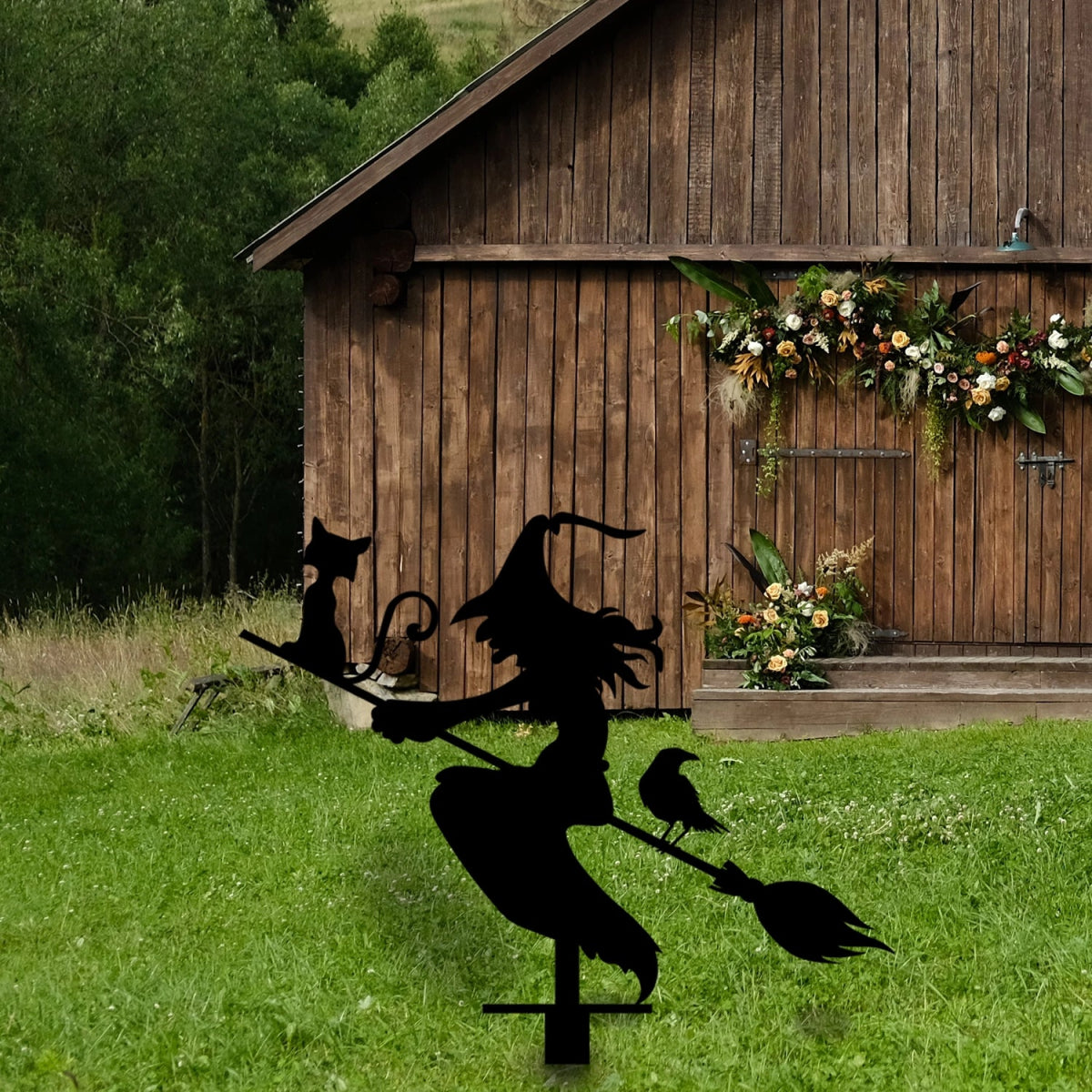 Witch with Broomstick Metal Garden Sign - BrossHome Metal Wall Art