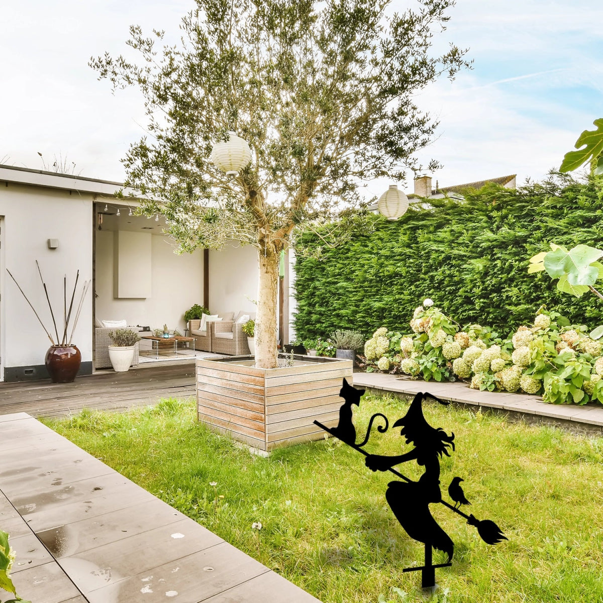 Witch with Broomstick Metal Garden Sign - BrossHome Metal Wall Art