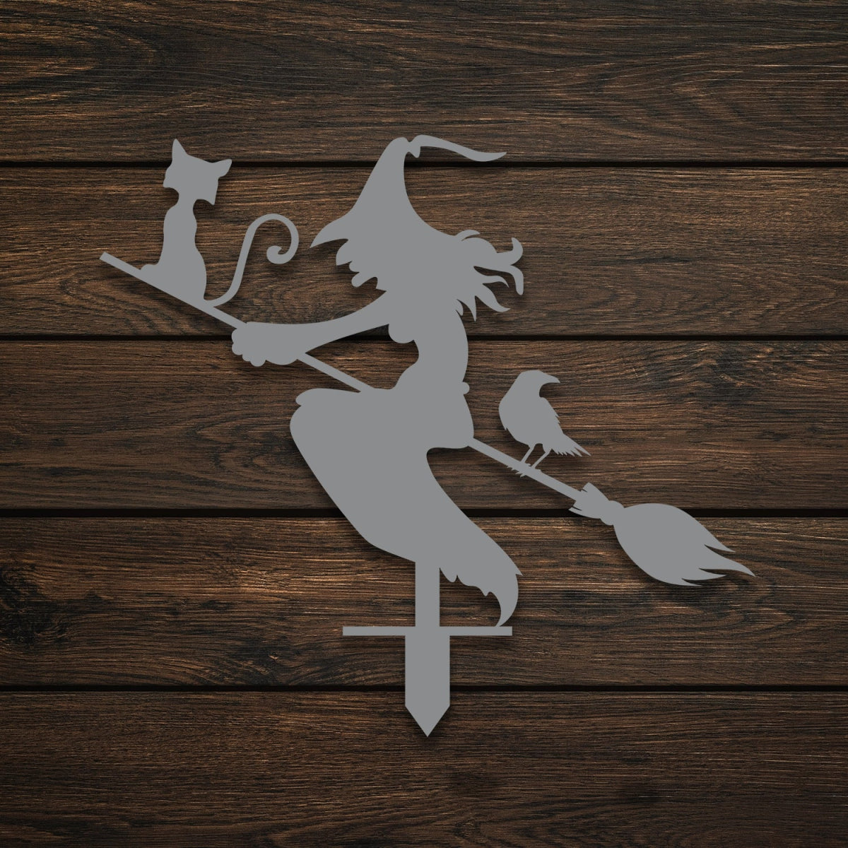 Witch with Broomstick Metal Garden Sign - BrossHome Metal Wall Art
