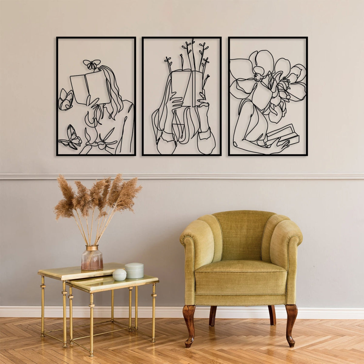 Woman Reading Book Metal Wall Art (Set of 3) - BrossHome Metal Wall Art