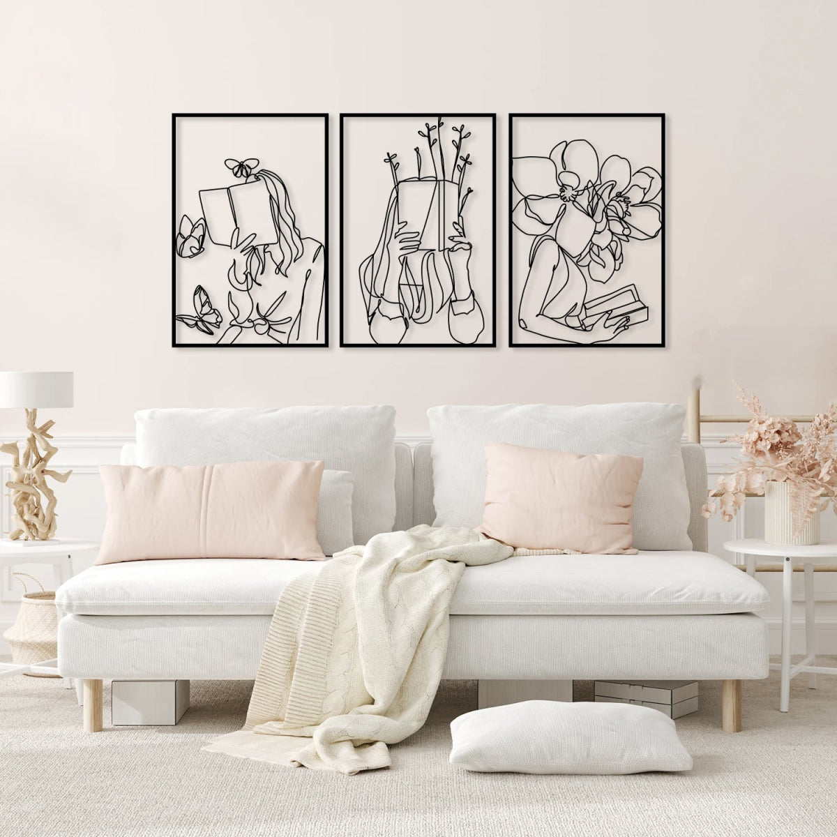 Woman Reading Book Metal Wall Art (Set of 3) - BrossHome Metal Wall Art