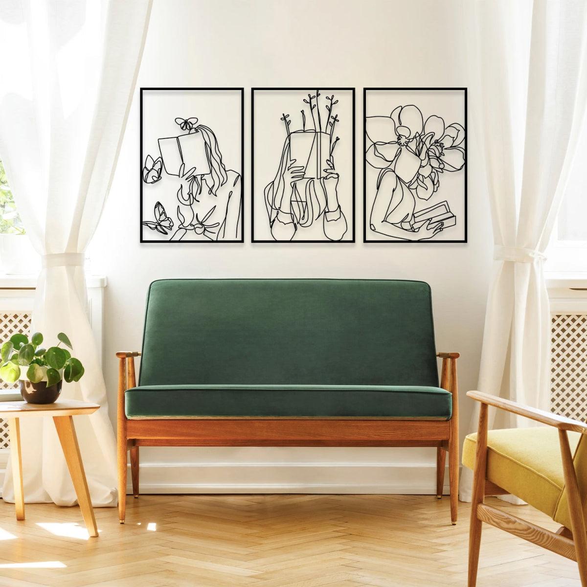 Woman Reading Book Metal Wall Art (Set of 3) - BrossHome Metal Wall Art