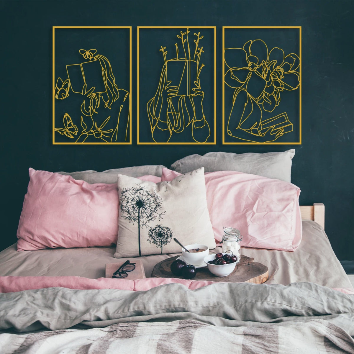 Woman Reading Book Metal Wall Art (Set of 3) - BrossHome Metal Wall Art