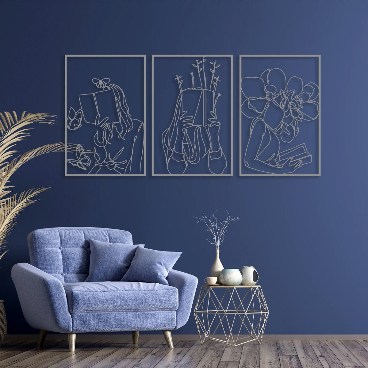 Woman Reading Book Metal Wall Art (Set of 3) - BrossHome Metal Wall Art