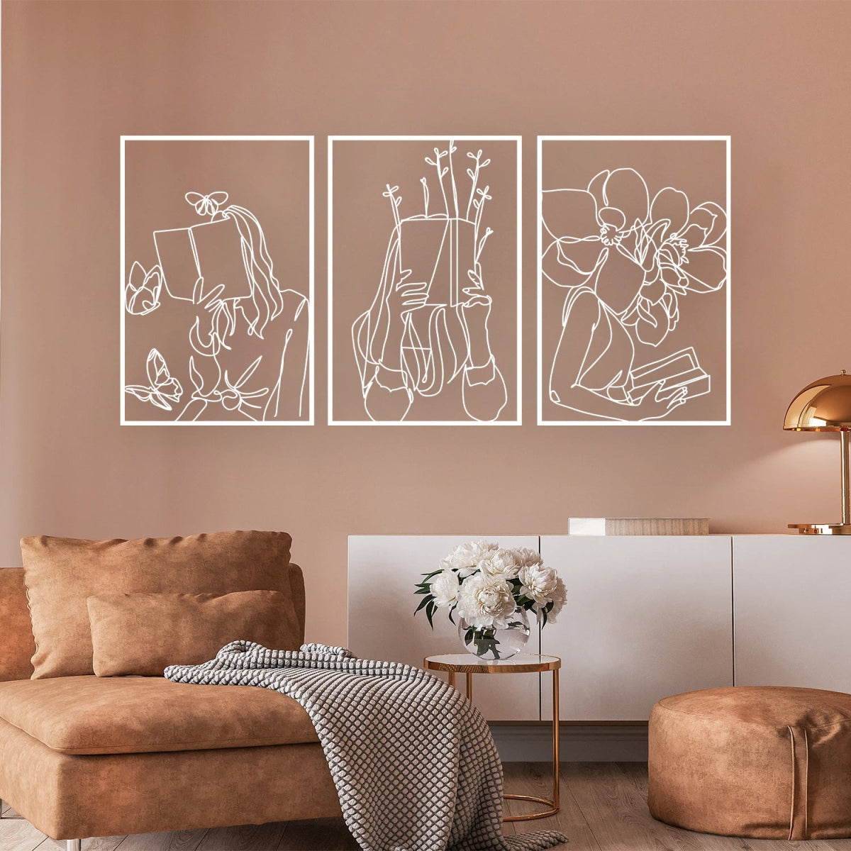 Woman Reading Book Metal Wall Art (Set of 3) - BrossHome Metal Wall Art