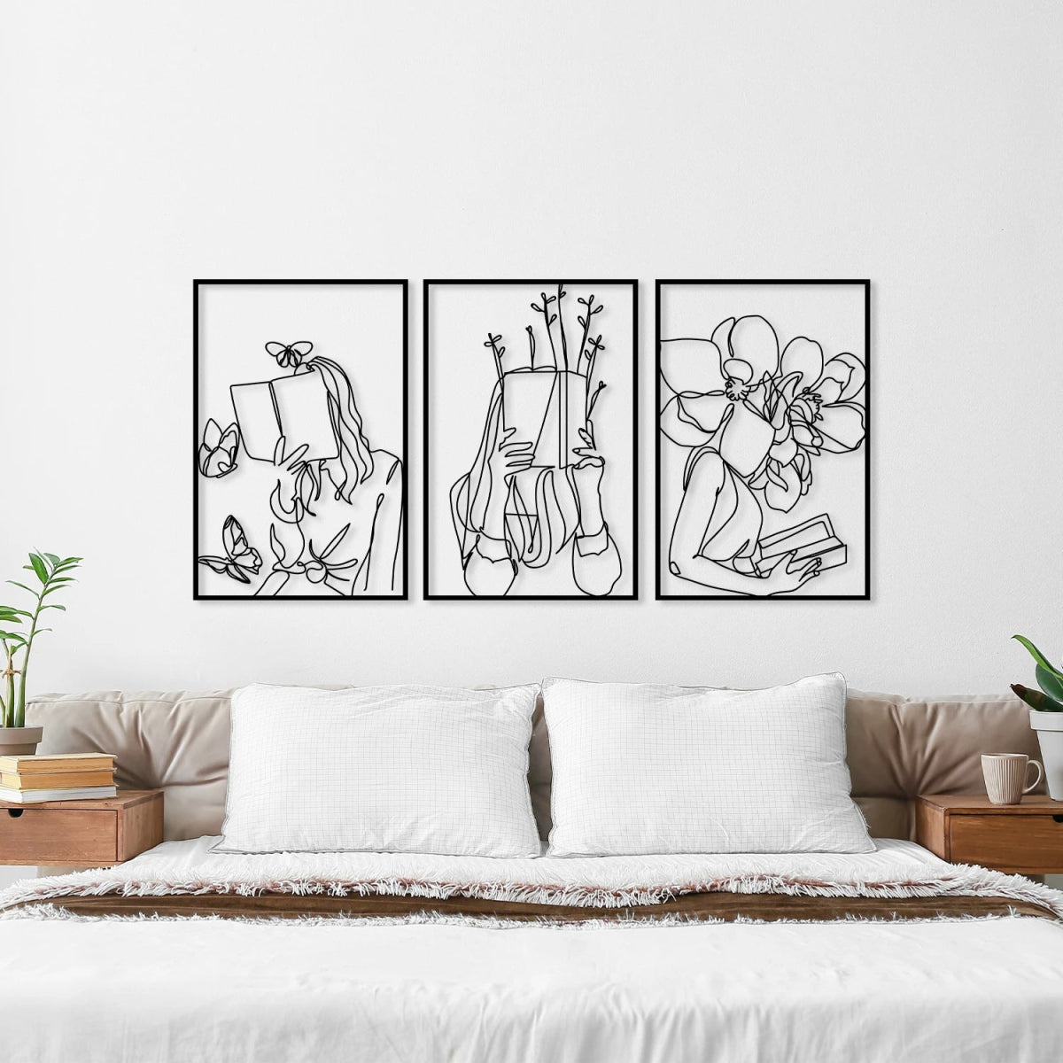 Woman Reading Book Metal Wall Art (Set of 3) - BrossHome Metal Wall Art
