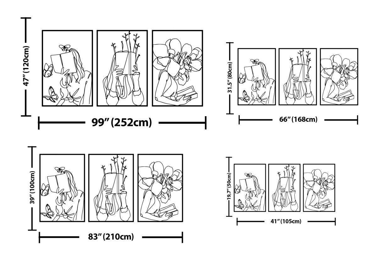 Woman Reading Book Metal Wall Art (Set of 3) - BrossHome Metal Wall Art