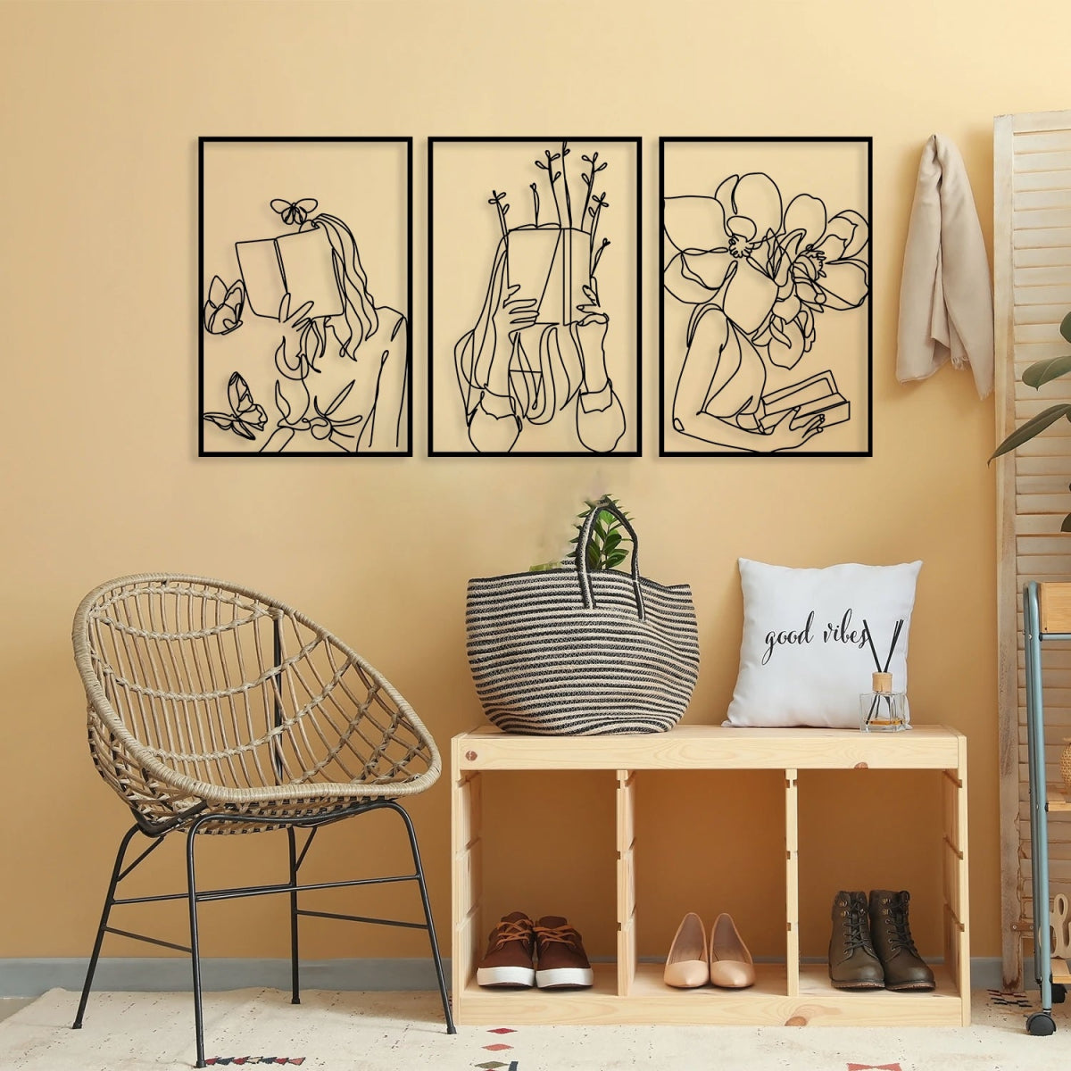 Woman Reading Book Metal Wall Art (Set of 3) - BrossHome Metal Wall Art